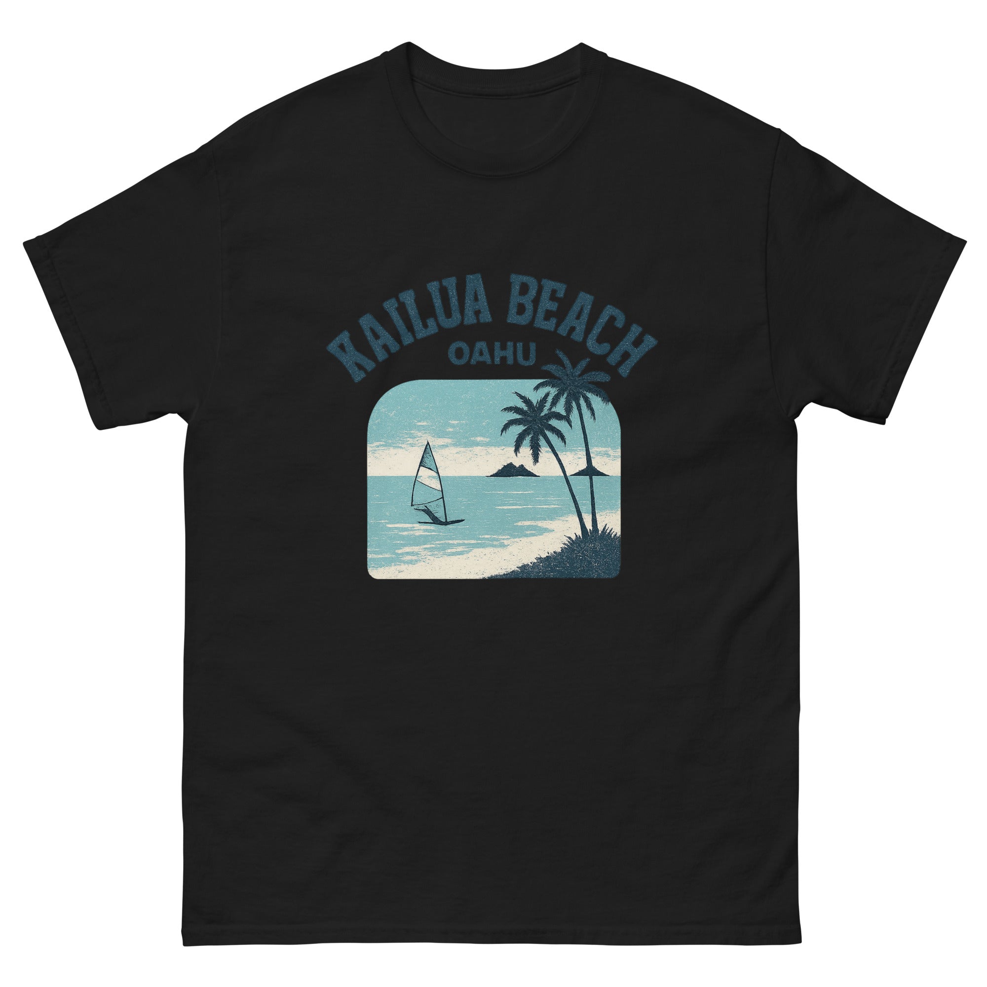 Kailua Beach Hawaiian t-shirt design on a Black unisex tee