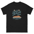 Hauoli Makahiki Hou Hawaiian t-shirt design on a Black unisex tee