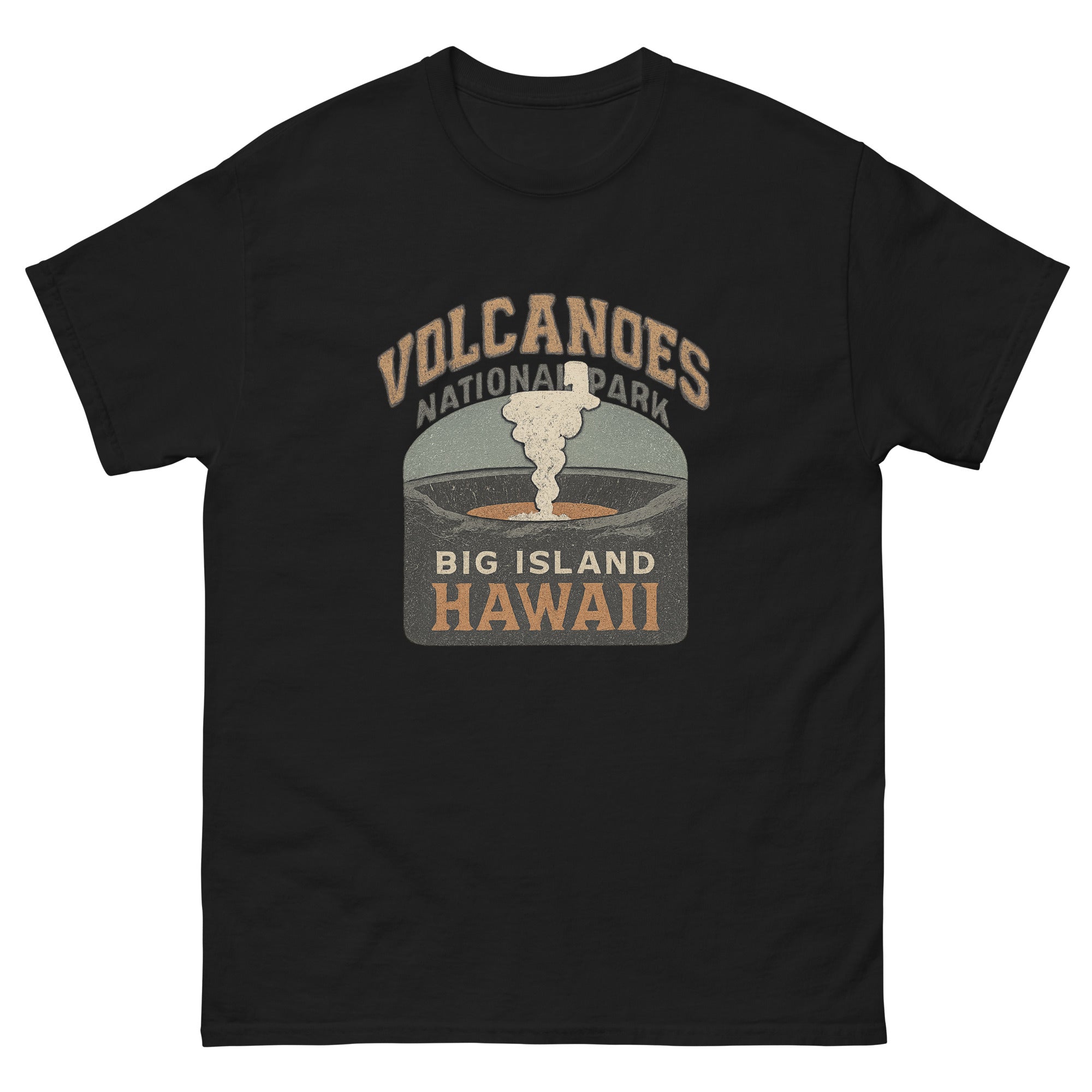 Volcanoes National Park Hawaiian t-shirt design on a Black unisex tee