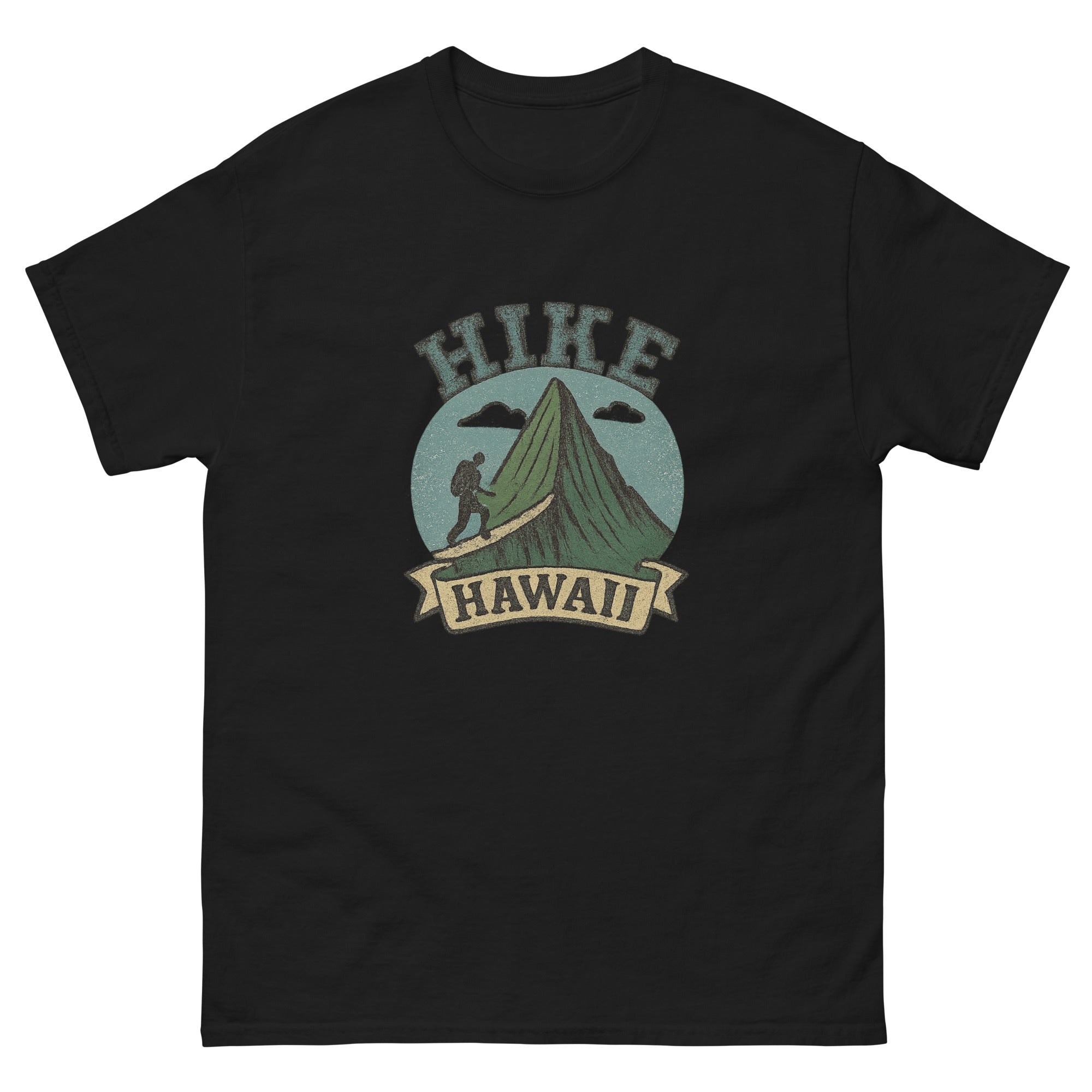Hike Hawaii Hawaiian t-shirt design on a Black unisex tee