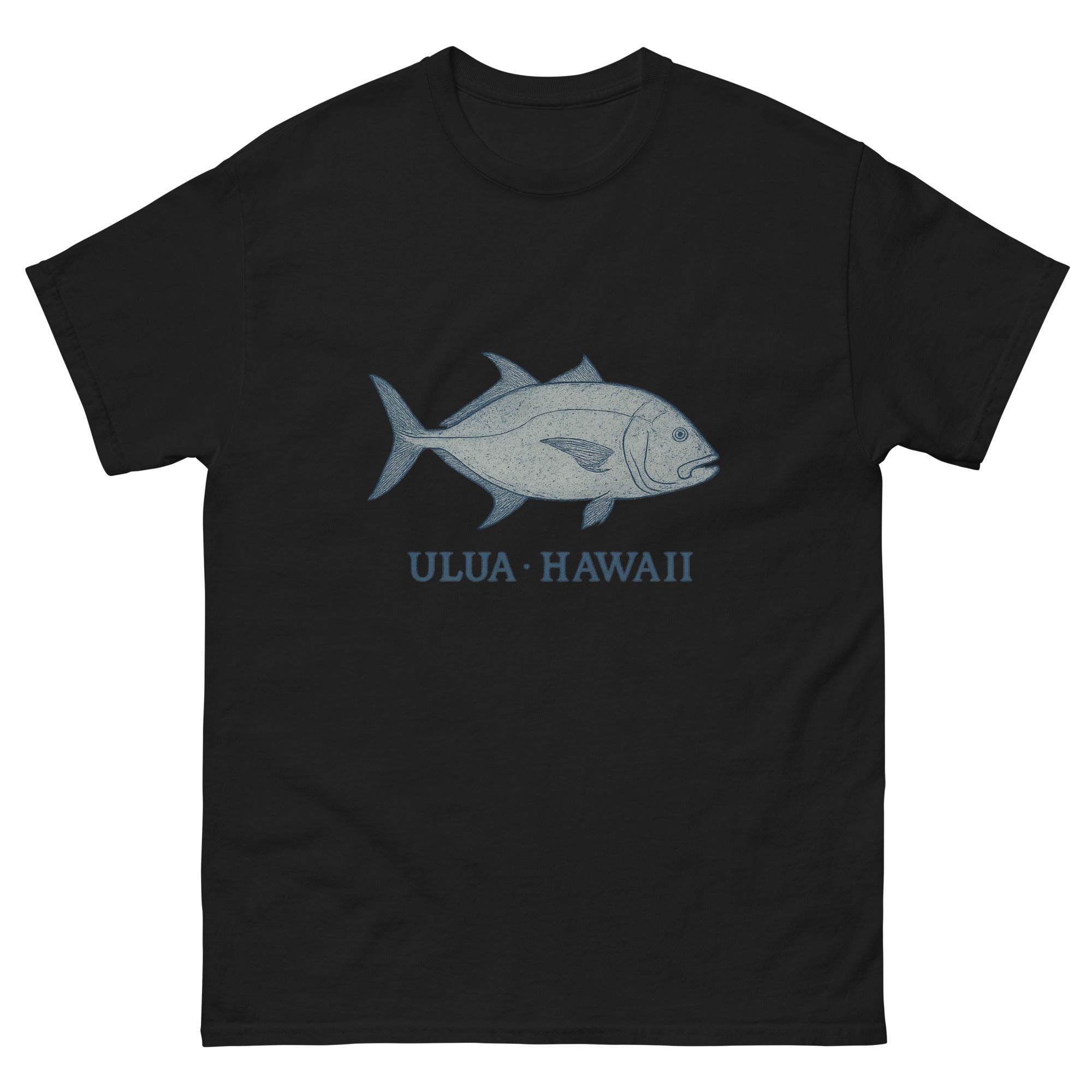 Ulua Hawaiian t-shirt design on a Black unisex tee