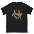 Live Aloha Hawaiian t-shirt design on a Black unisex tee