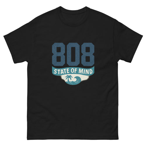 808 State Of Mind Hawaiian t-shirt design on a Black unisex tee