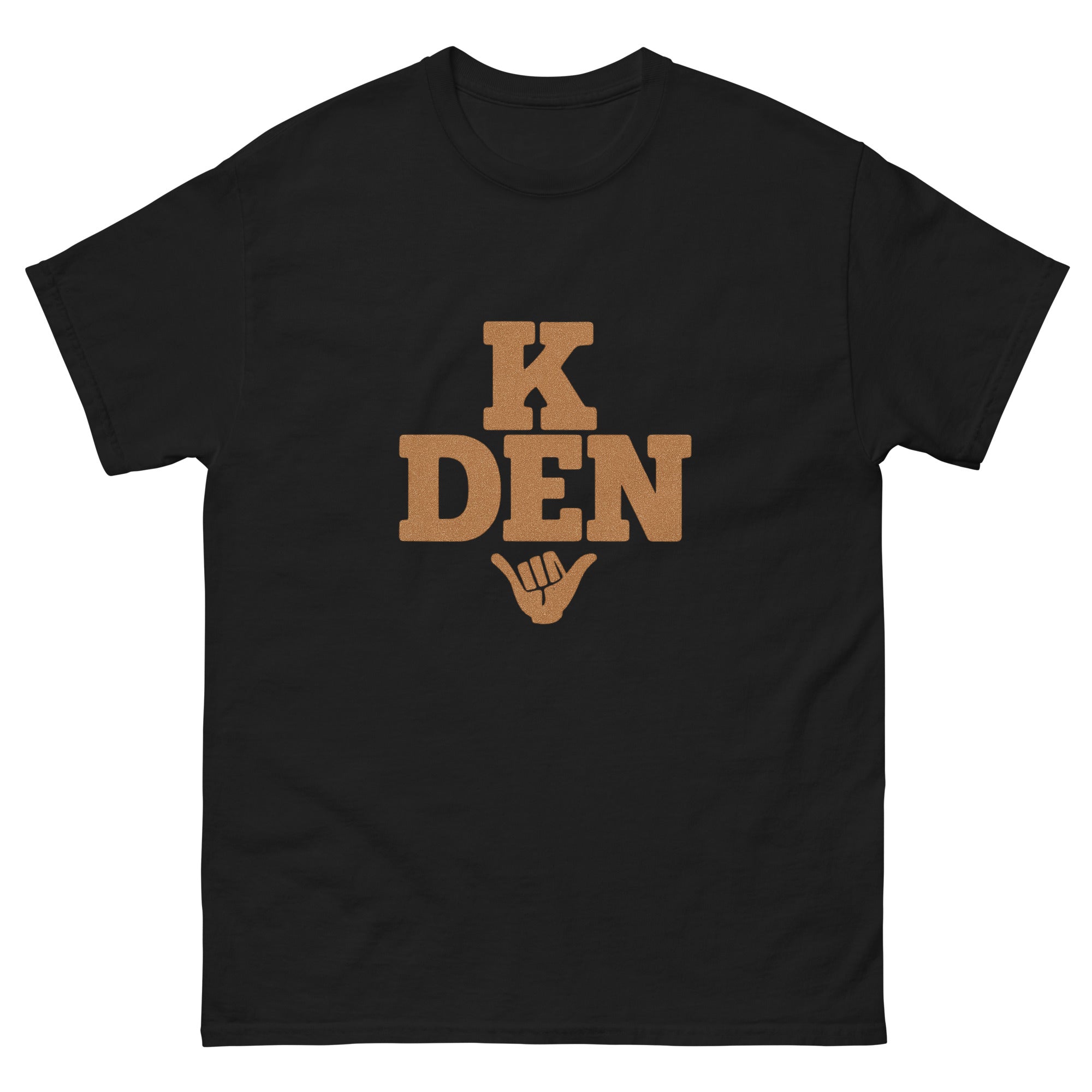 K Den Hawaiian t-shirt design on a Black unisex tee