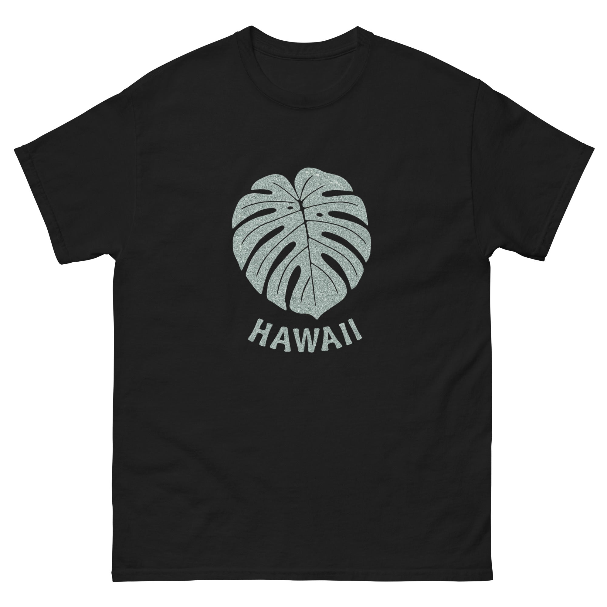 Monstera Leaf Hawaiian t-shirt design on a Black unisex tee