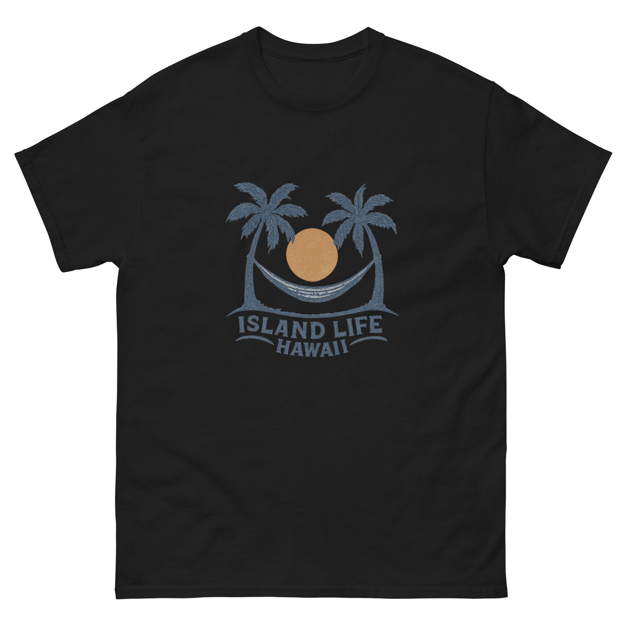 Hammock Hawaiian t-shirt design on a Black unisex tee
