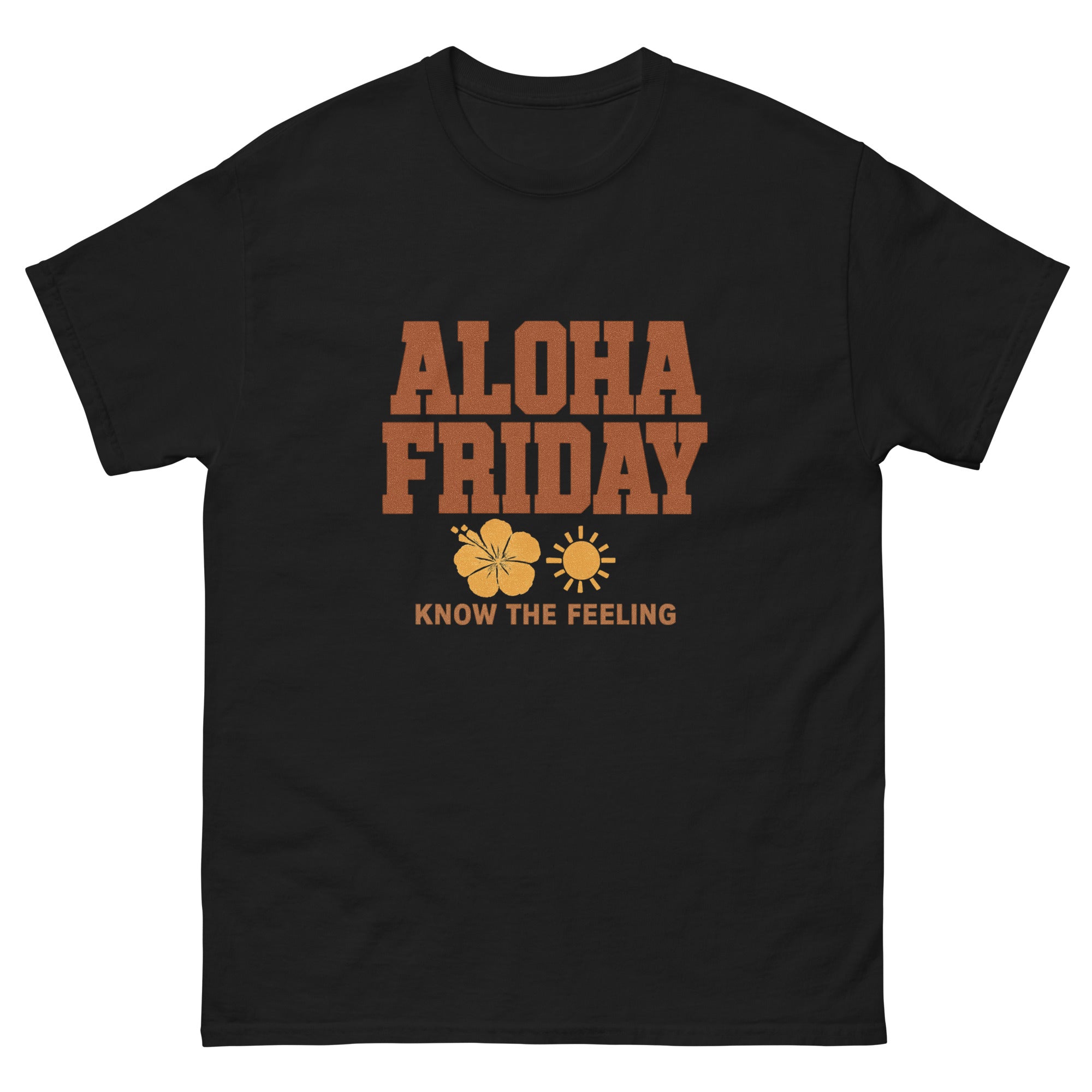 Aloha Friday Hawaiian t-shirt design on a Black unisex tee