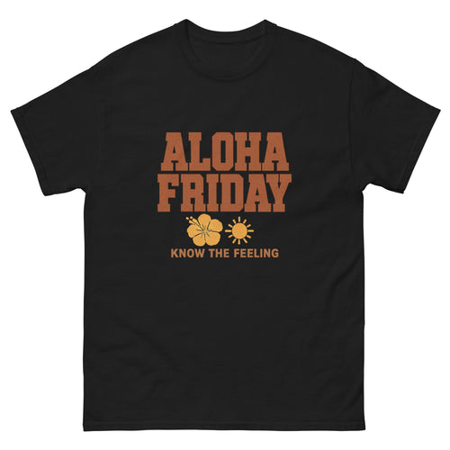 Aloha Friday Hawaiian t-shirt design on a Black unisex tee