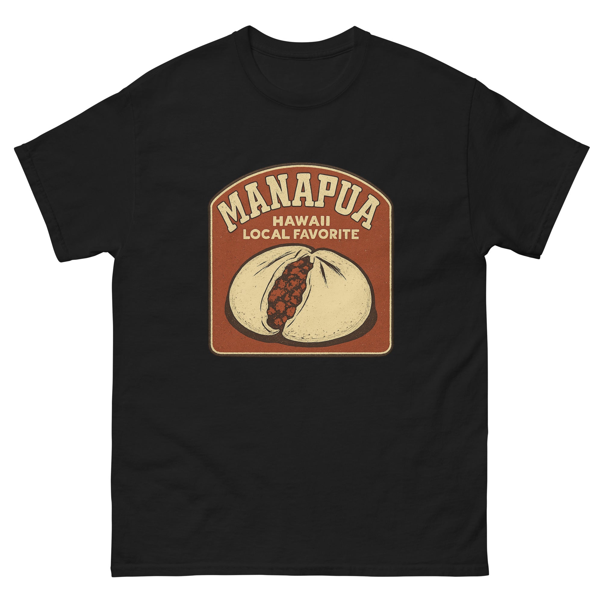 Manapua Hawaiian t-shirt design on a Black unisex tee