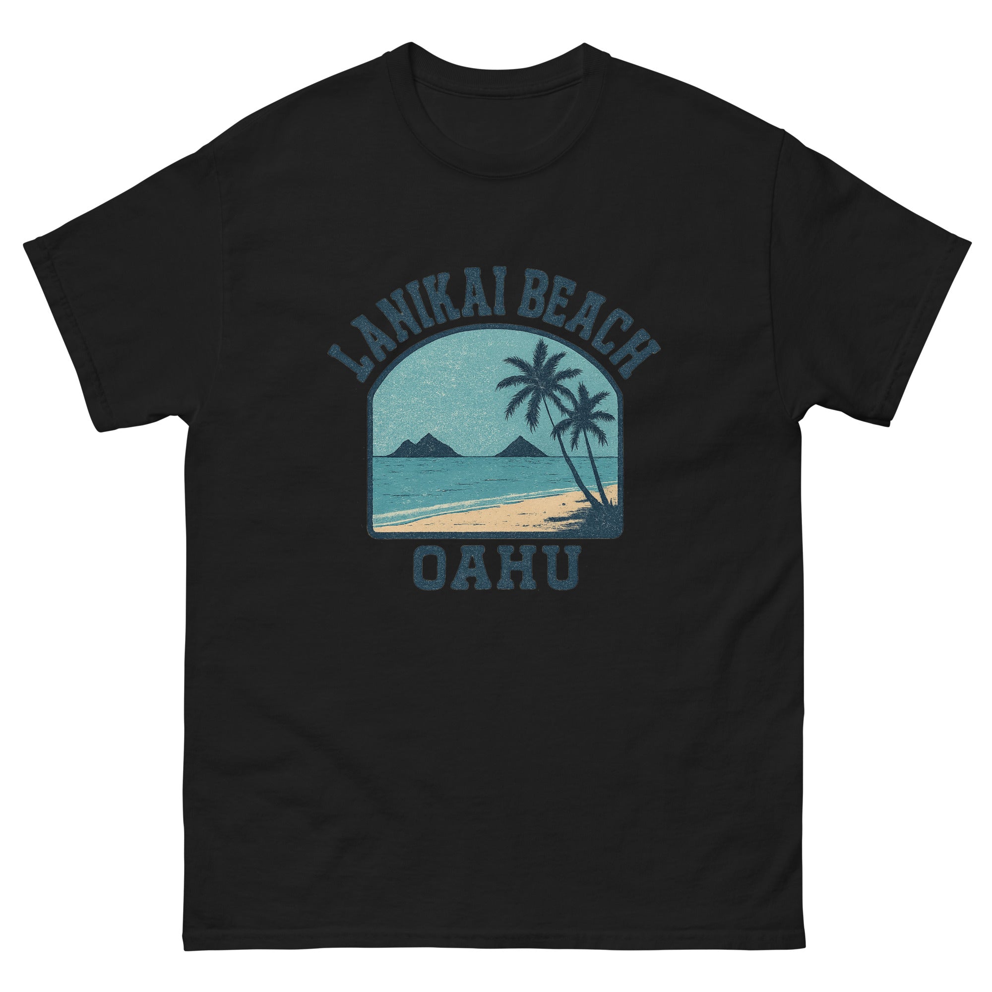 Lanikai Beach Hawaiian t-shirt design on a Black unisex tee