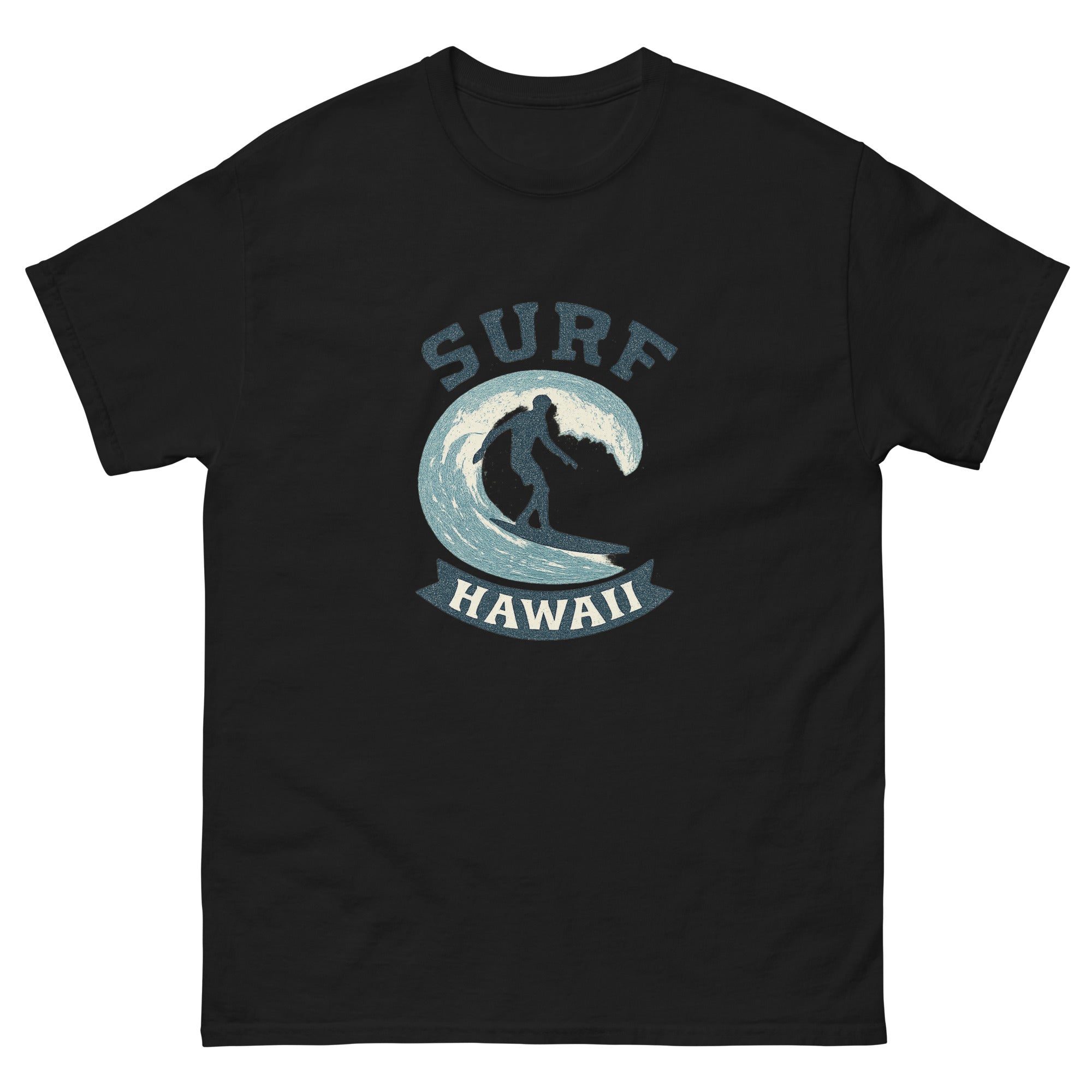 Surf Hawaii Hawaiian t-shirt design on a Black unisex tee