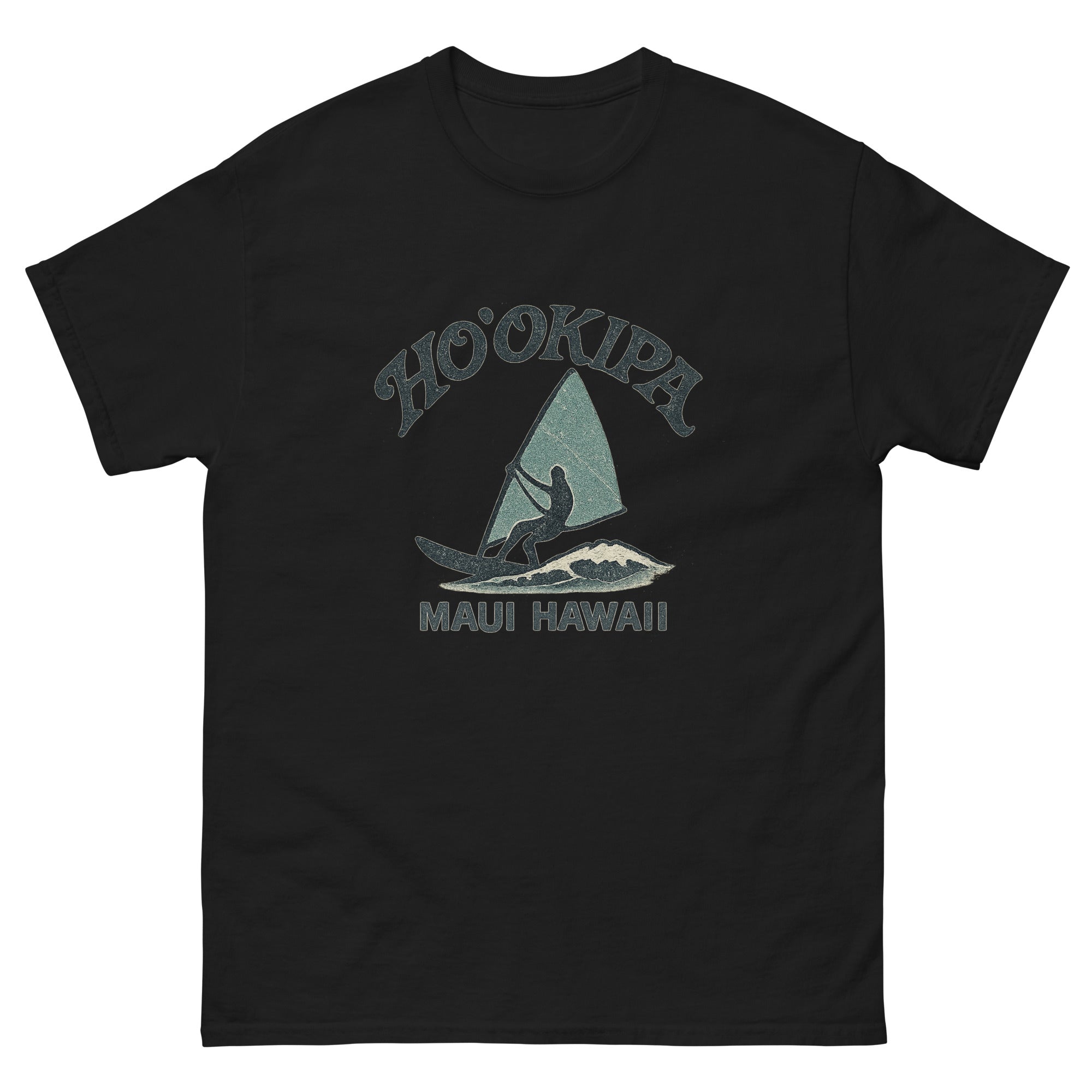 Hookipa Maui Hawaiian t-shirt design on a Black unisex tee
