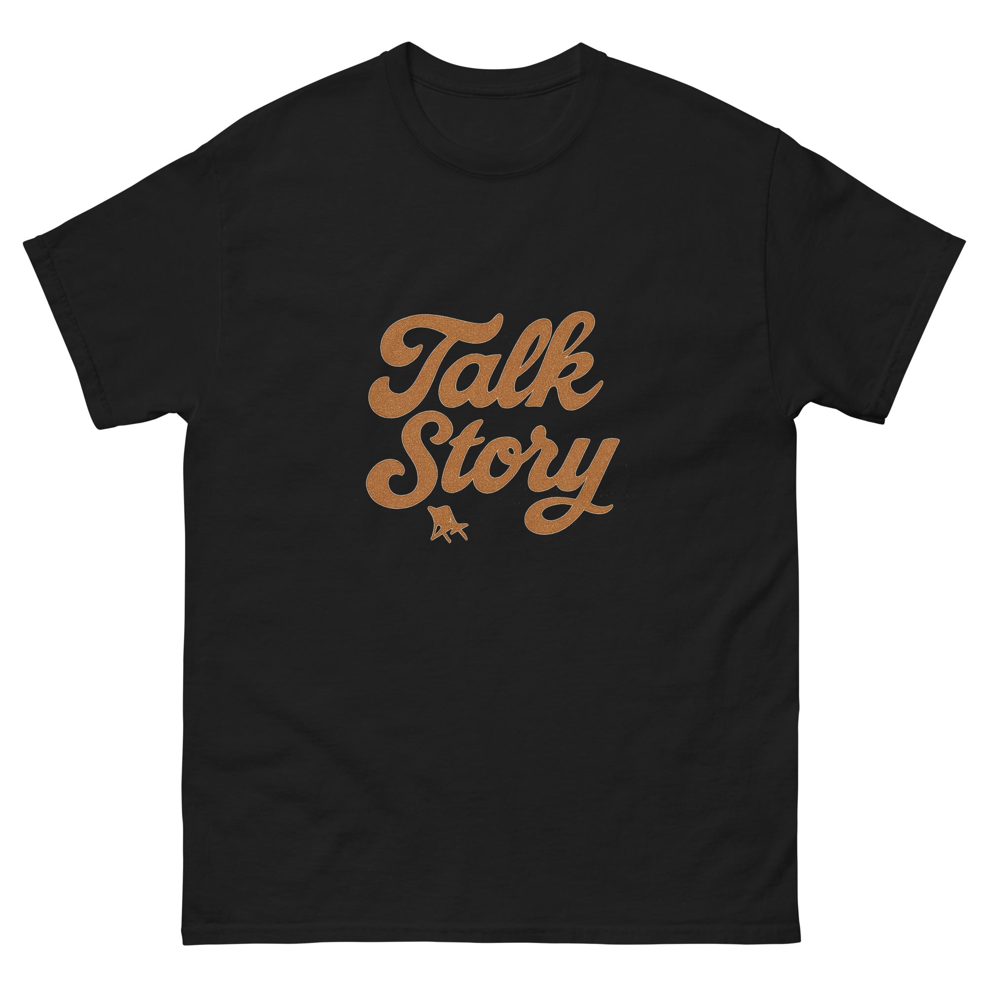 Talk Story Hawaiian t-shirt design on a Black unisex tee