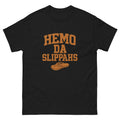 Hemo Da Slippahs Hawaiian t-shirt design on a Black unisex tee