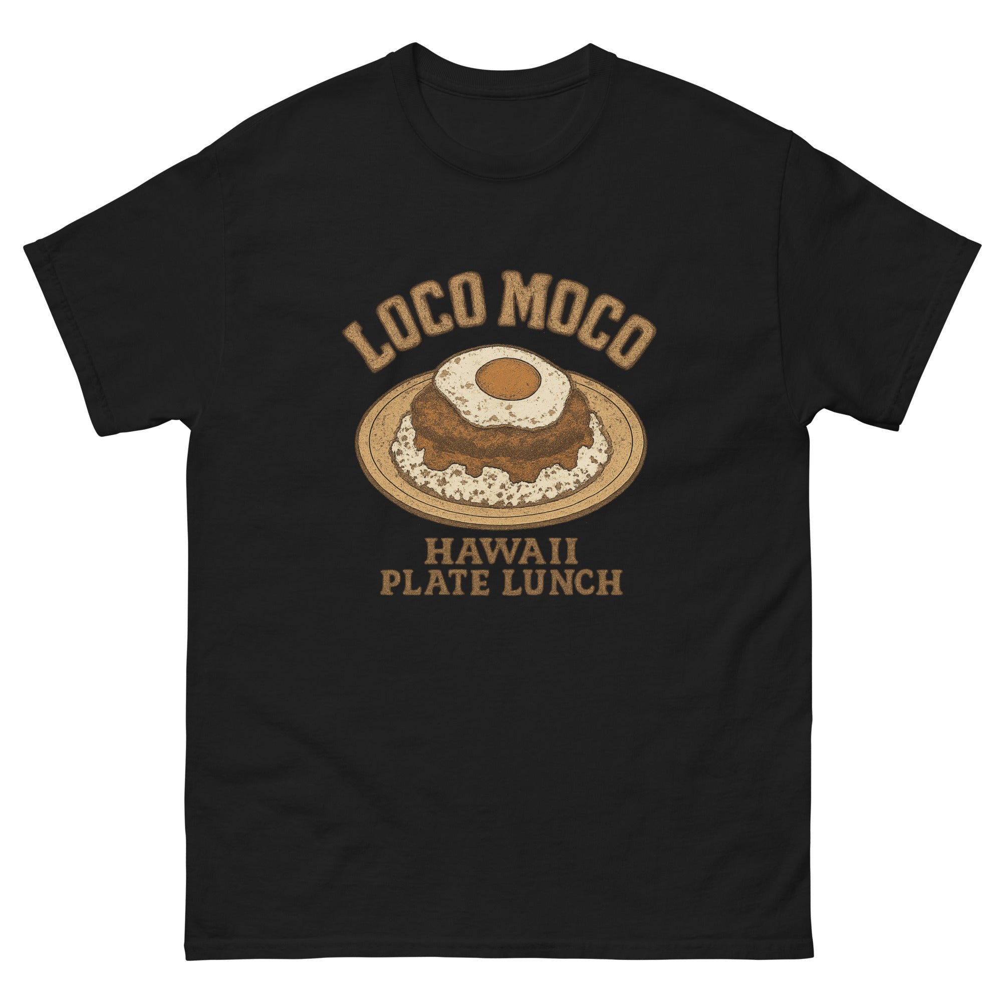 Loco Moco Hawaiian t-shirt design on a Black unisex tee