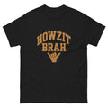 Howzit Brah Hawaiian t-shirt design on a Black unisex tee