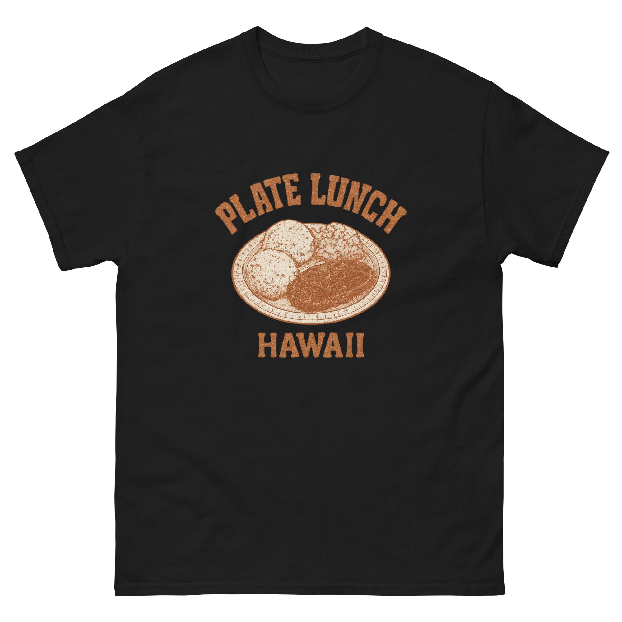 Plate Lunch Hawaiian t-shirt design on a Black unisex tee