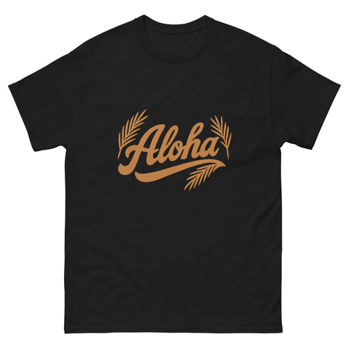 Aloha Script Hawaiian t-shirt design on a Black unisex tee
