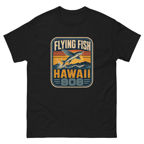 Flying Fish Hawaiian t-shirt design on a unisex tee