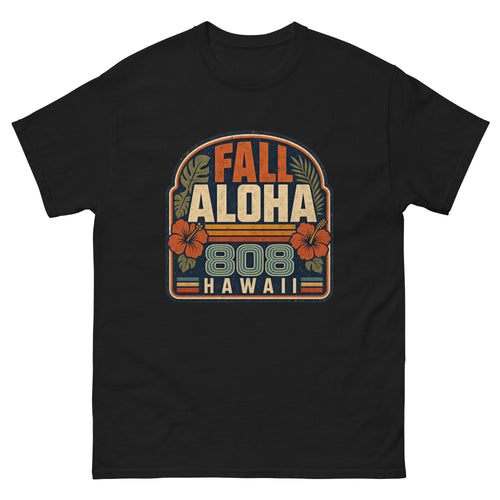 Fall Aloha Hawaiian t-shirt design on a unisex tee