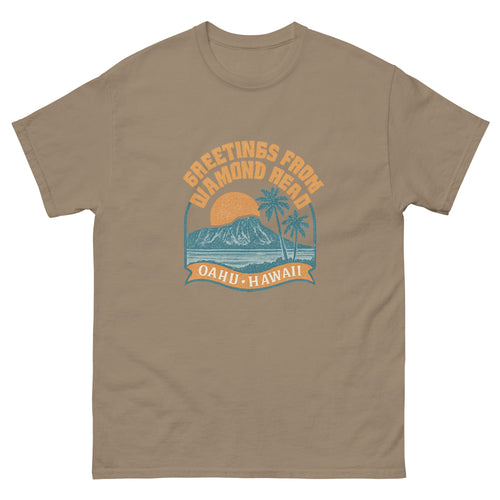Diamond Head Hawaiian t-shirt design on a Brown Savana unisex tee