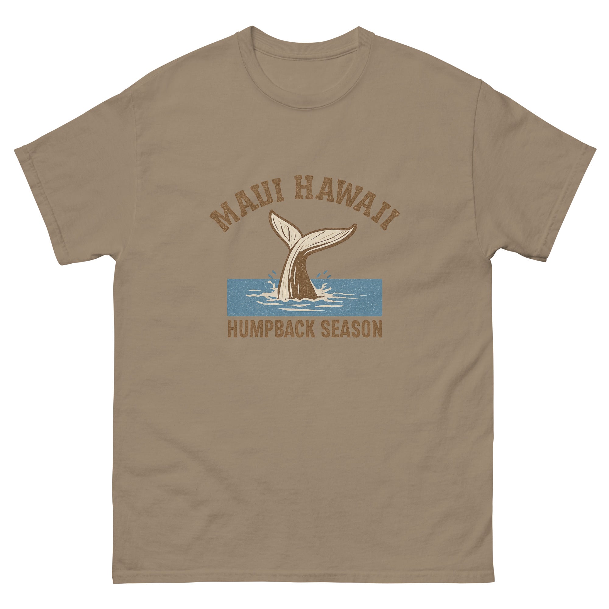 Whale Tail Hawaiian t-shirt design on a Brown Savana unisex tee