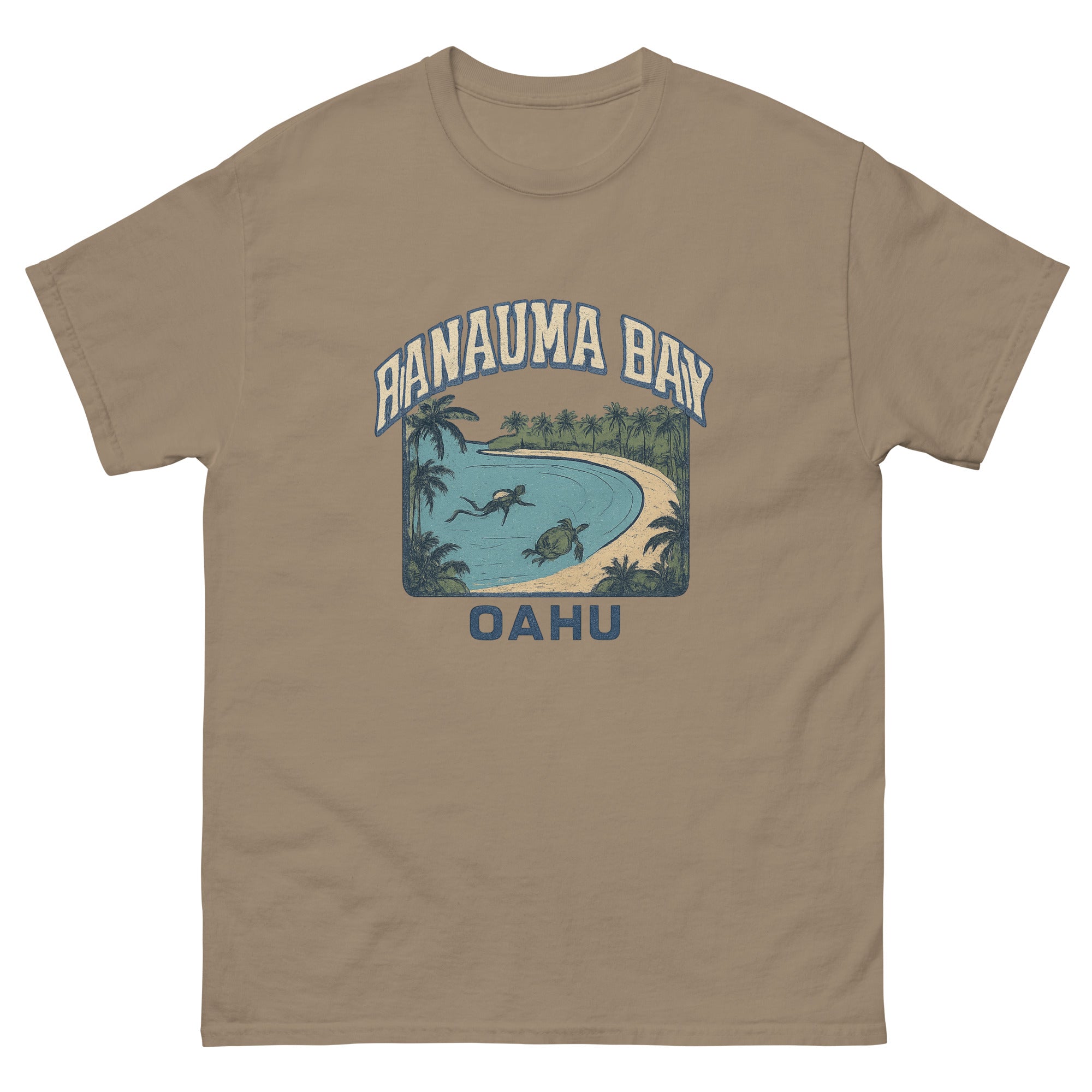 Hanauma Bay Hawaiian t-shirt design on a Brown Savana unisex tee