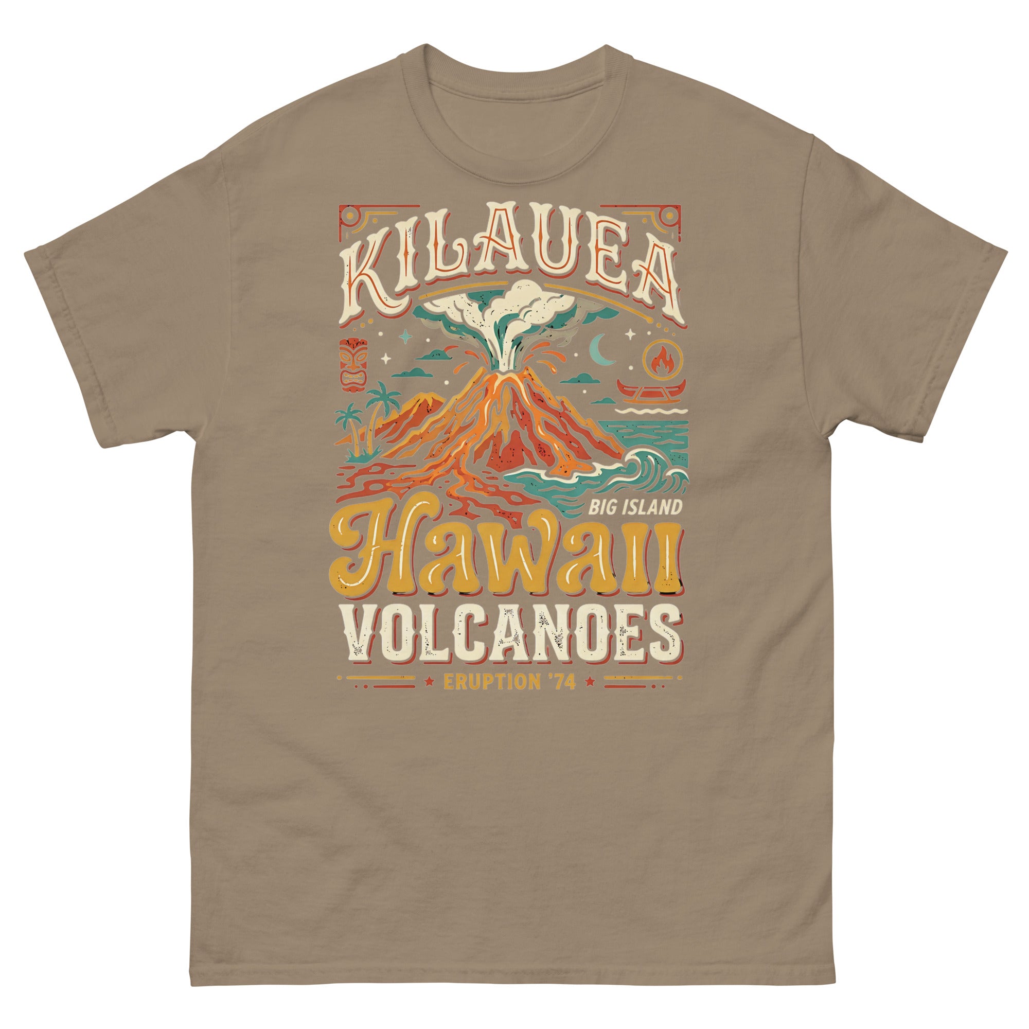 Kilauea Hawaii Volcanoes Eruption 74 Hawaiian t-shirt design on a Brown Savana unisex tee