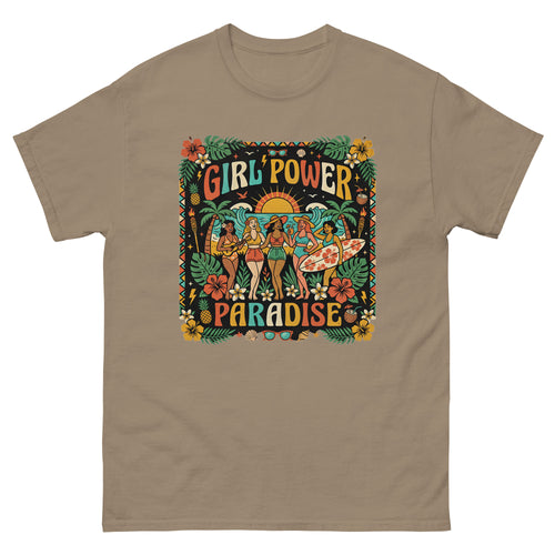 Aloha Sisters Hawaiian t-shirt design on a Brown Savana unisex tee
