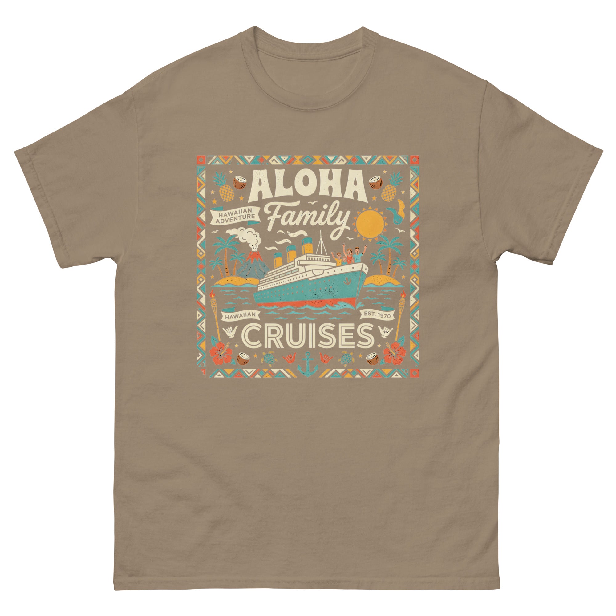 Hawaii Ohana Sea Adventure v2 Hawaiian t-shirt design on a Brown Savana unisex tee