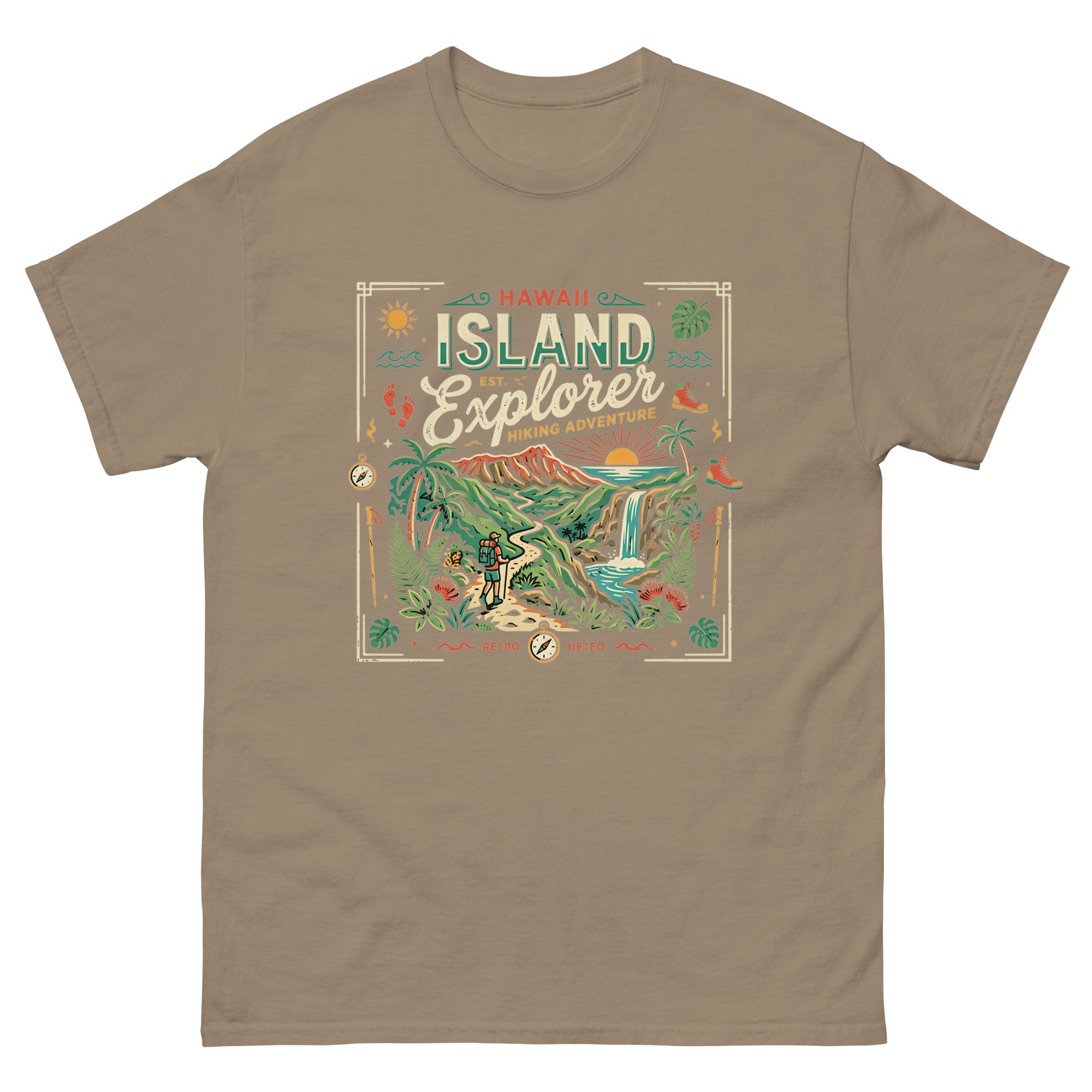 Aloha Trails v4 Hawaiian t-shirt design on a Brown Savana unisex tee