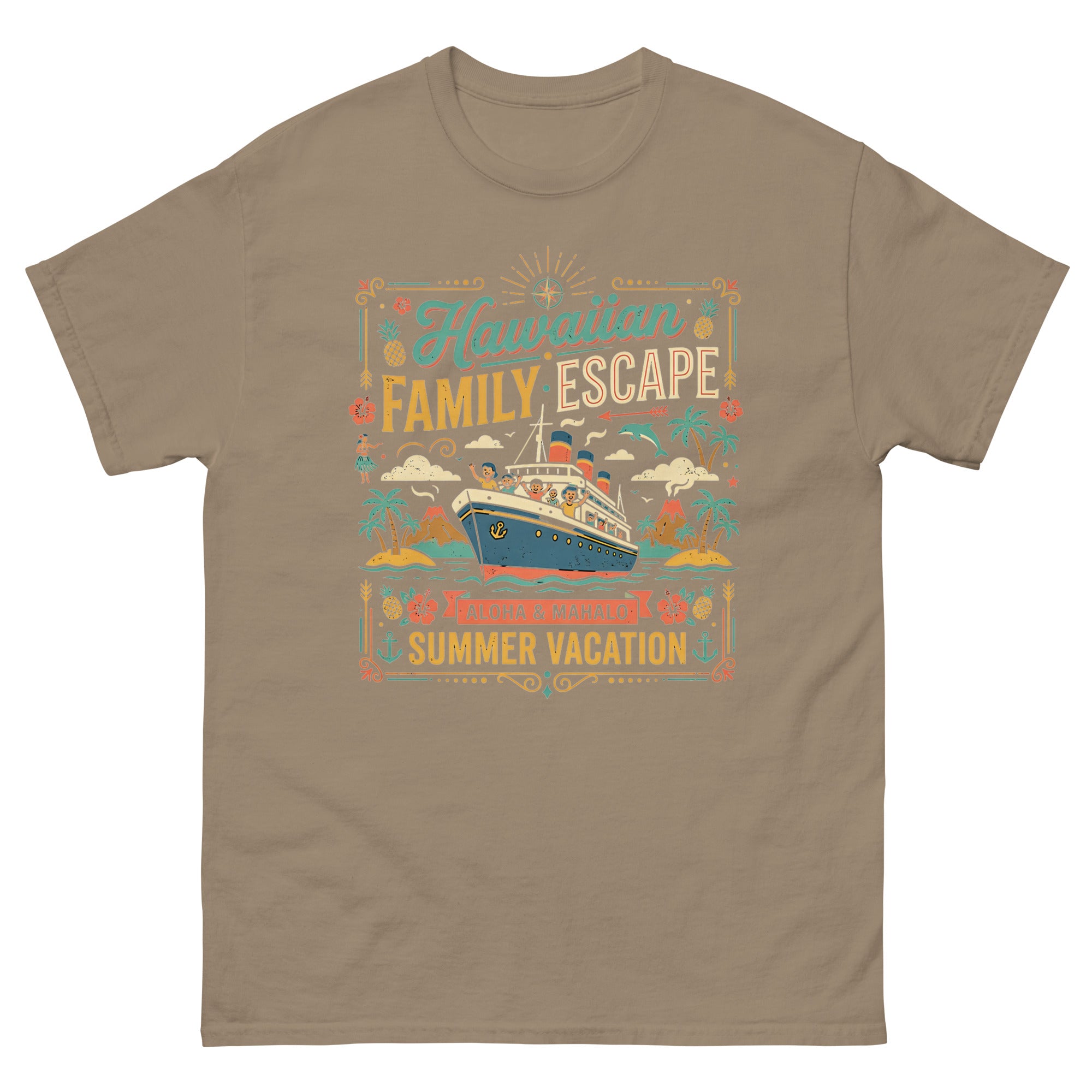 Hawaii Ohana Sea Adventure v4 Hawaiian t-shirt design on a Brown Savana unisex tee