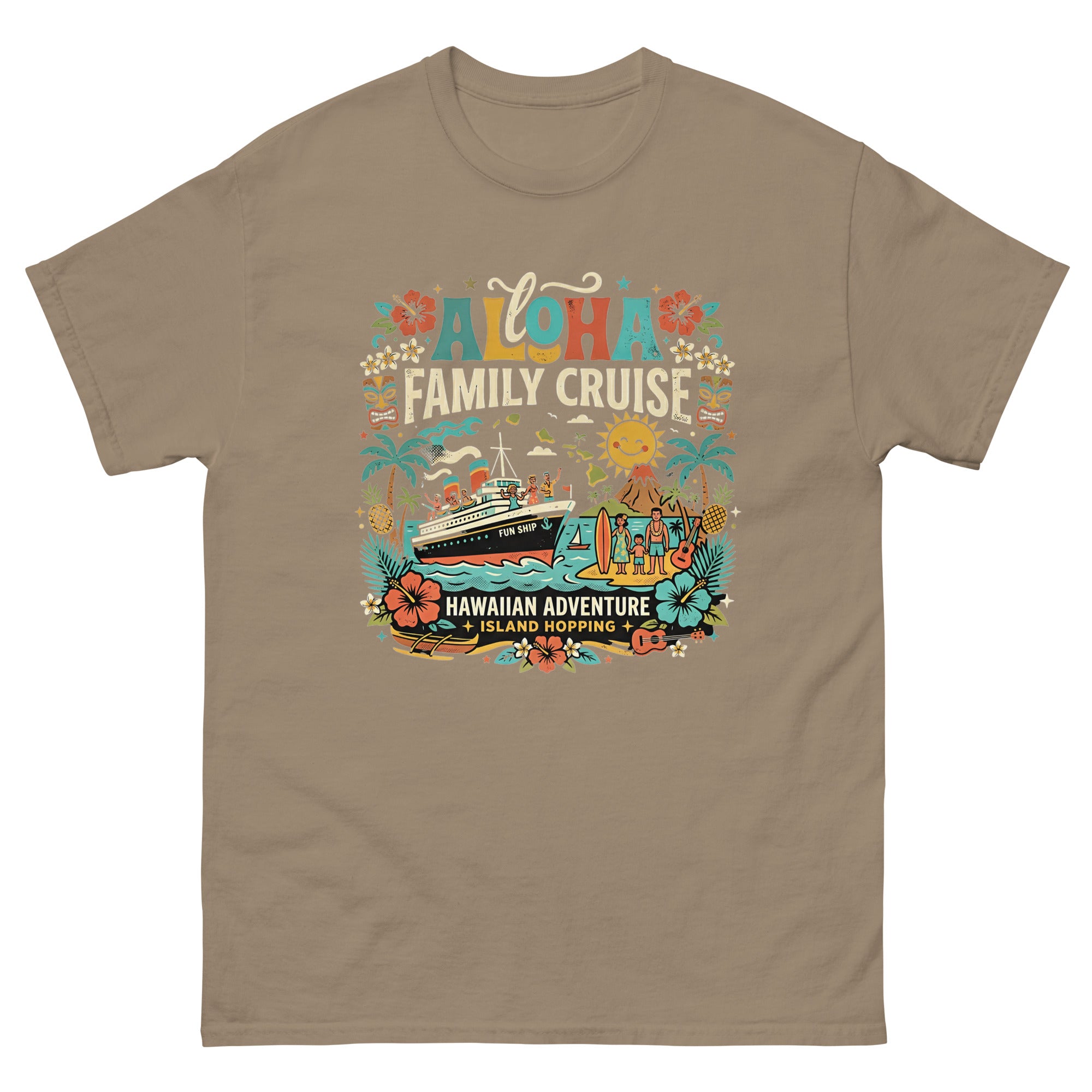 Hawaii Ohana Sea Adventure v3 Hawaiian t-shirt design on a Brown Savana unisex tee