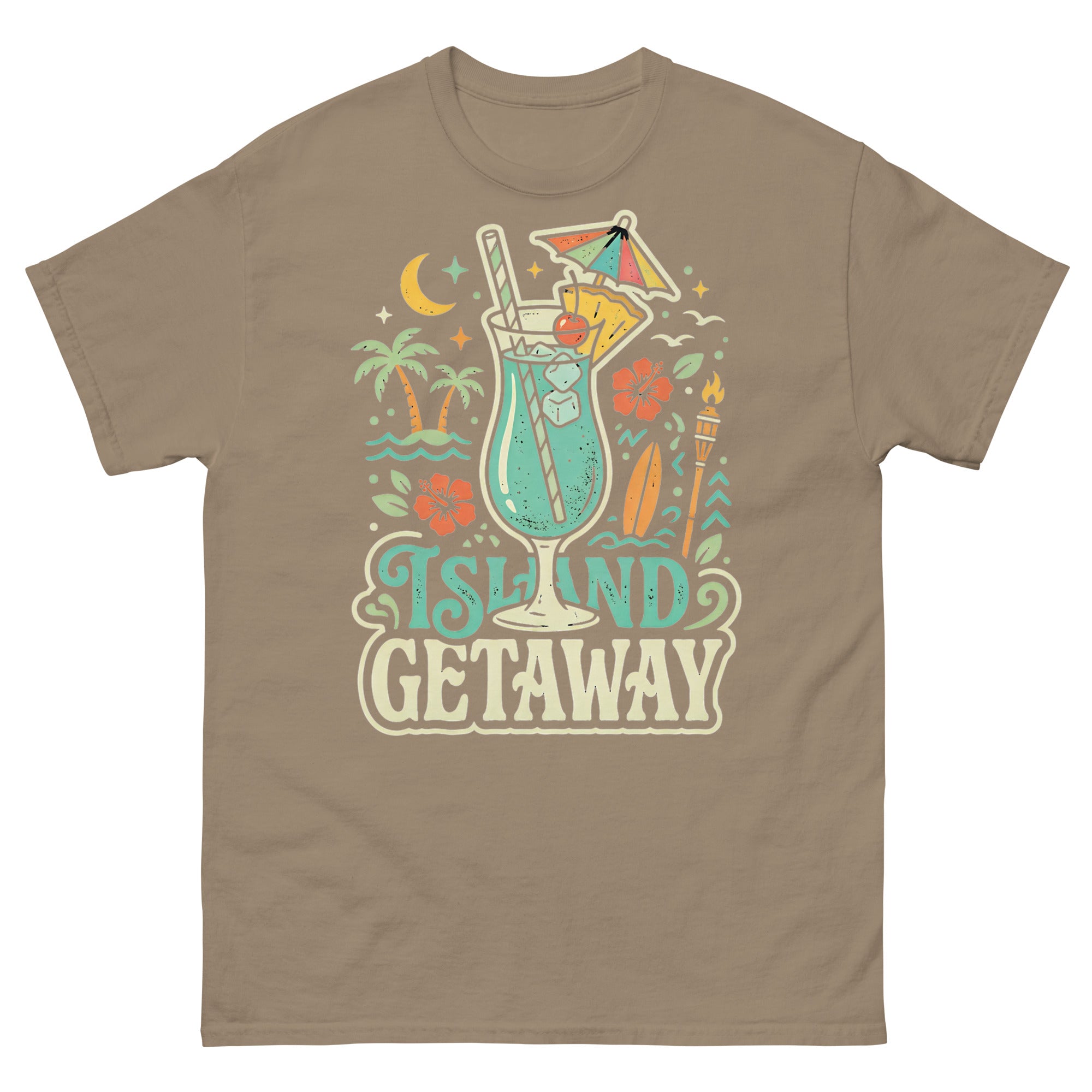 Blue Hawaii Island Paradise v2 Hawaiian t-shirt design on a Brown Savana unisex tee