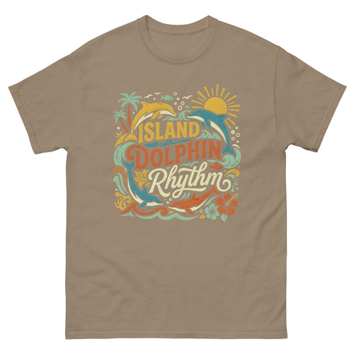 Aloha State Dolphins v2 Hawaiian t-shirt design on a Brown Savana unisex tee