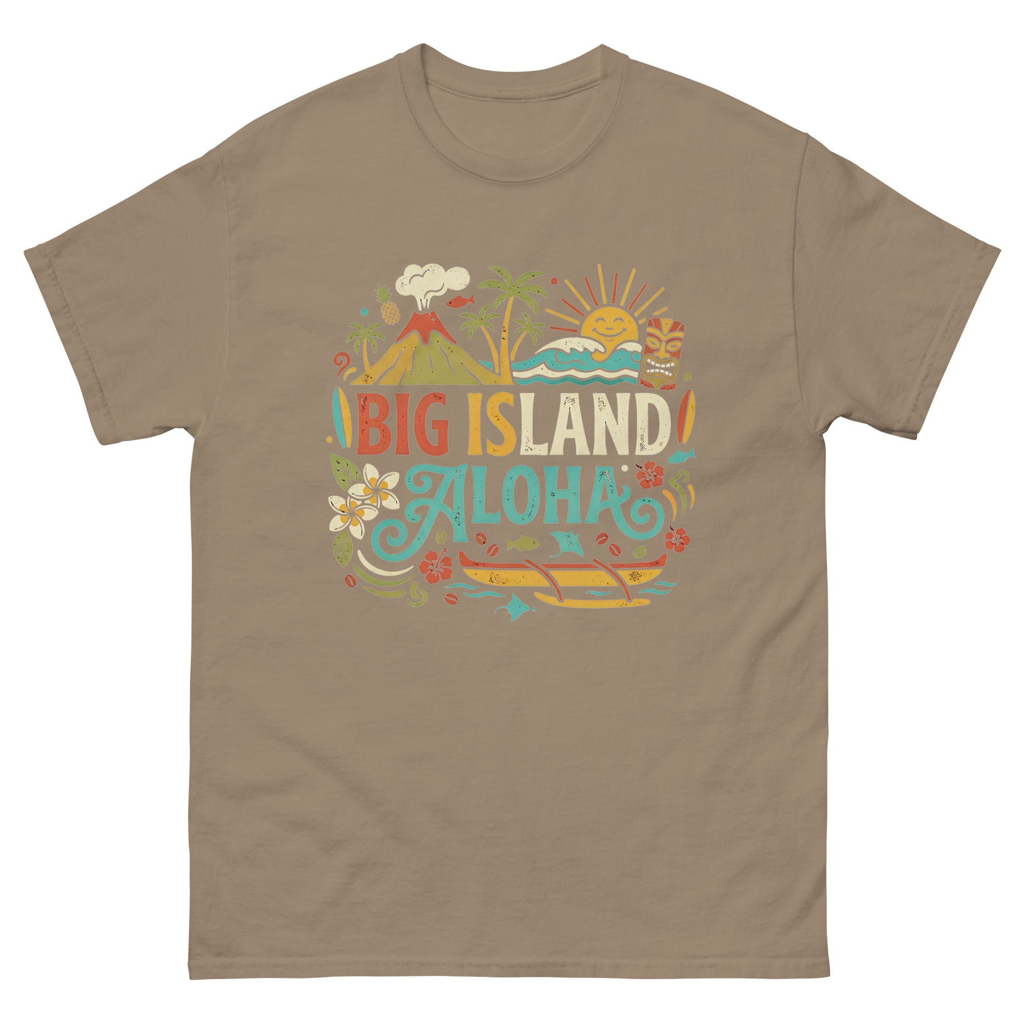 Big Island Aloha Hawaiian t-shirt design on a Brown Savana unisex tee
