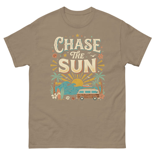 Chasing the Sun v4 Hawaiian t-shirt design on a Brown Savana unisex tee