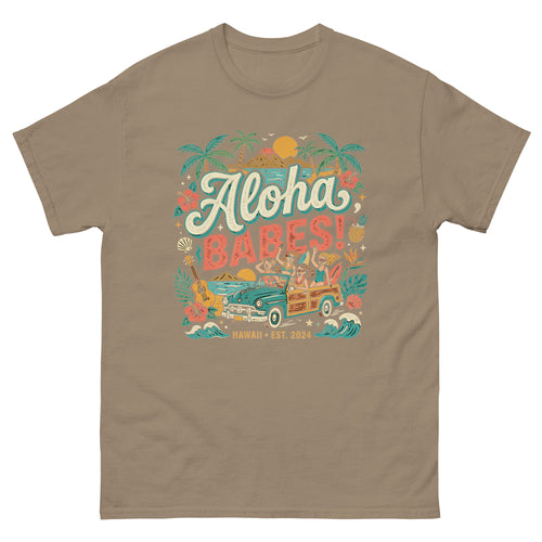 Aloha Sisters v4 Hawaiian t-shirt design on a Brown Savana unisex tee
