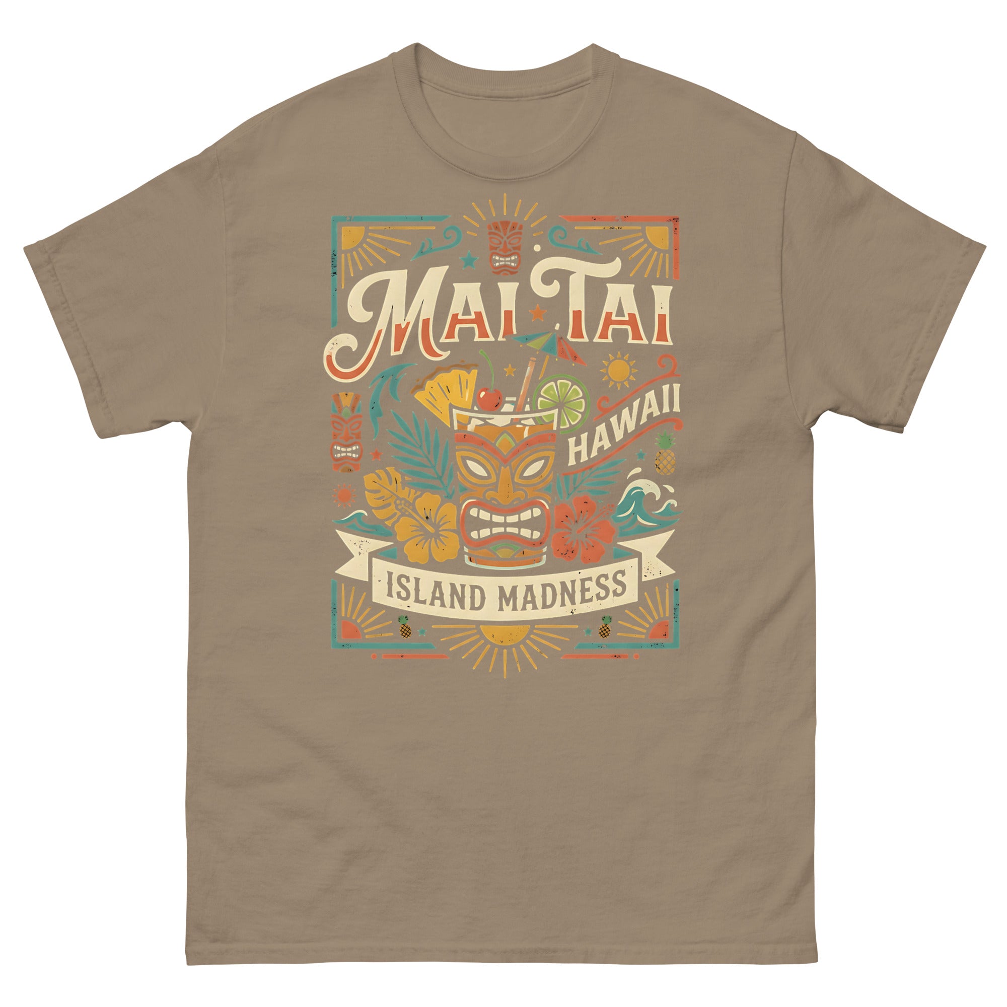 Island Mai Tai Time Hawaiian t-shirt design on a Brown Savana unisex tee