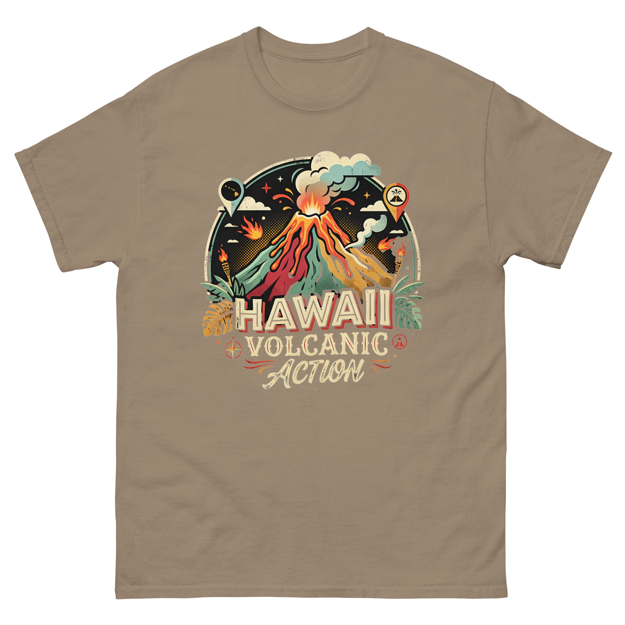 Hawaii Volcanic Action Hawaiian t-shirt design on a Brown Savana unisex tee