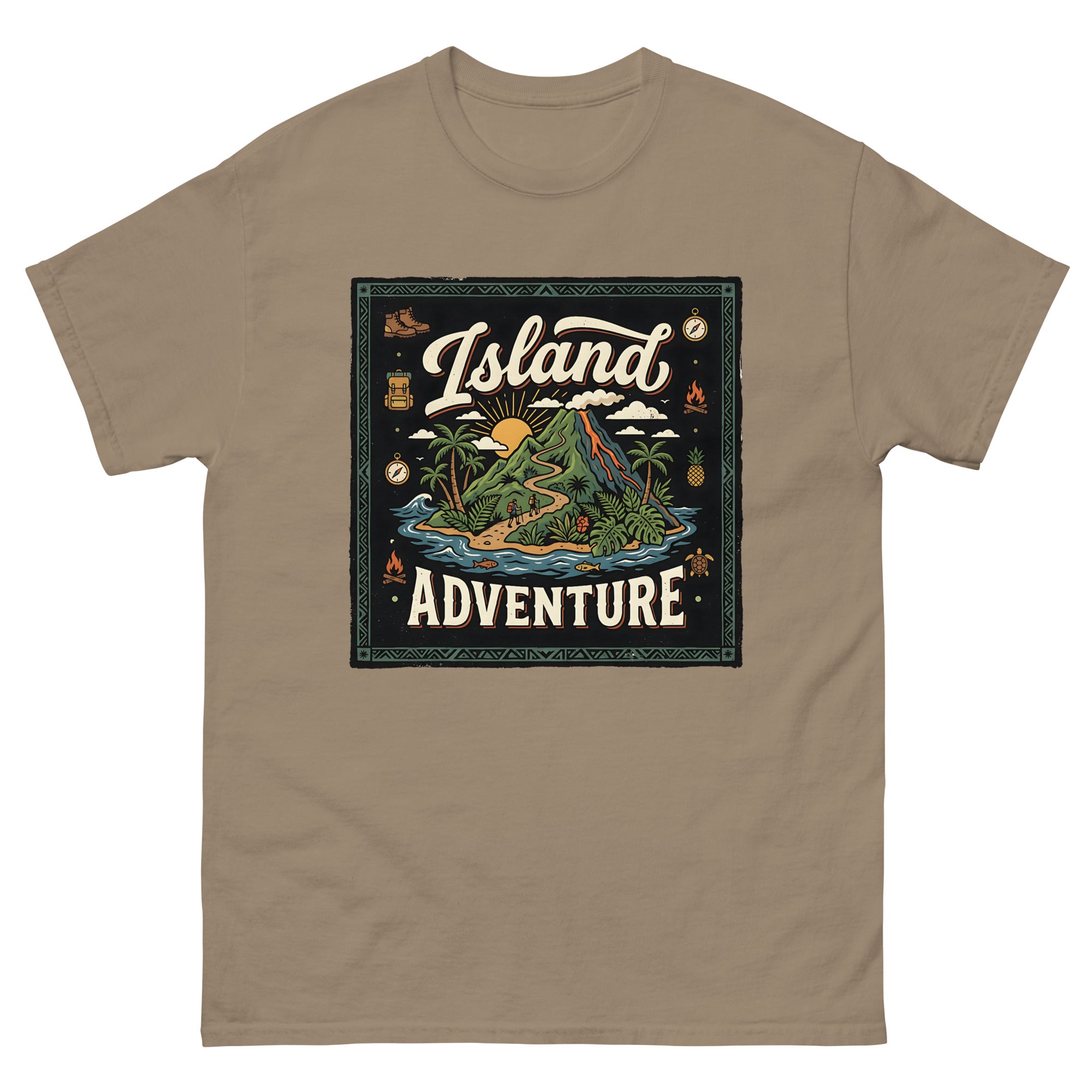Aloha Trails Hawaiian t-shirt design on a Brown Savana unisex tee