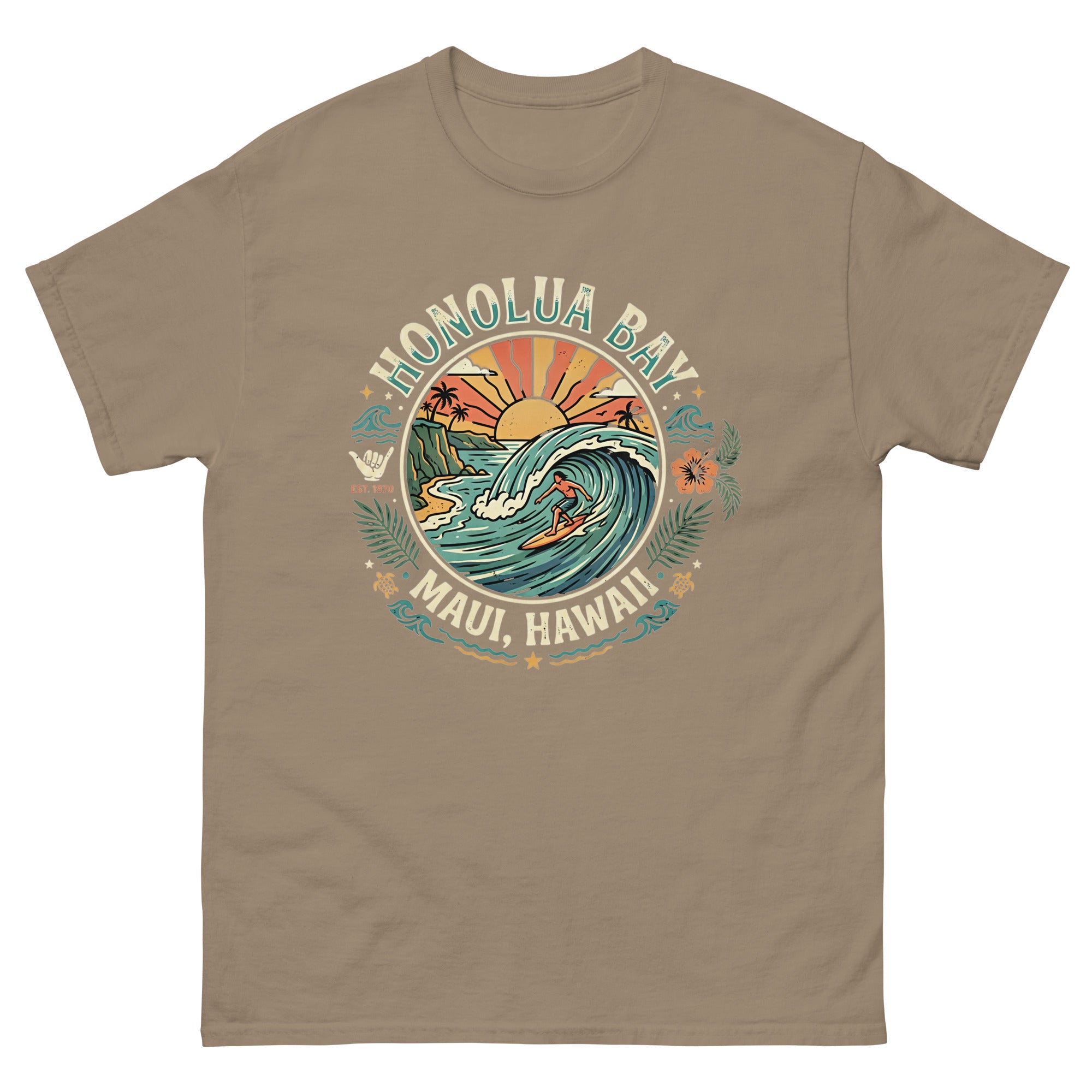 Honolua Bay Maui Hawaii Hawaiian t-shirt design on a Brown Savana unisex tee
