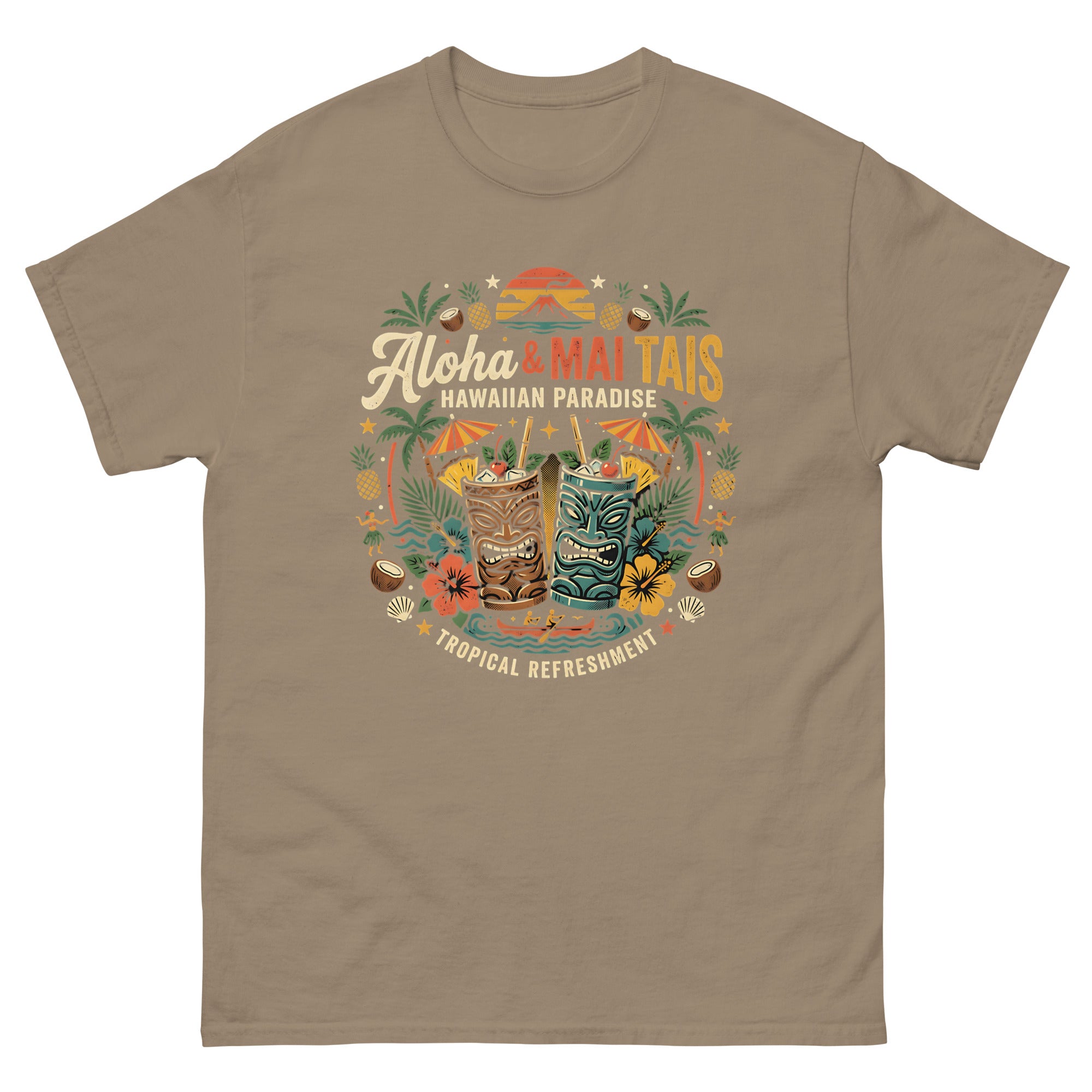 Island Mai Tai Time Hawaii v2 Hawaiian t-shirt design on a Brown Savana unisex tee