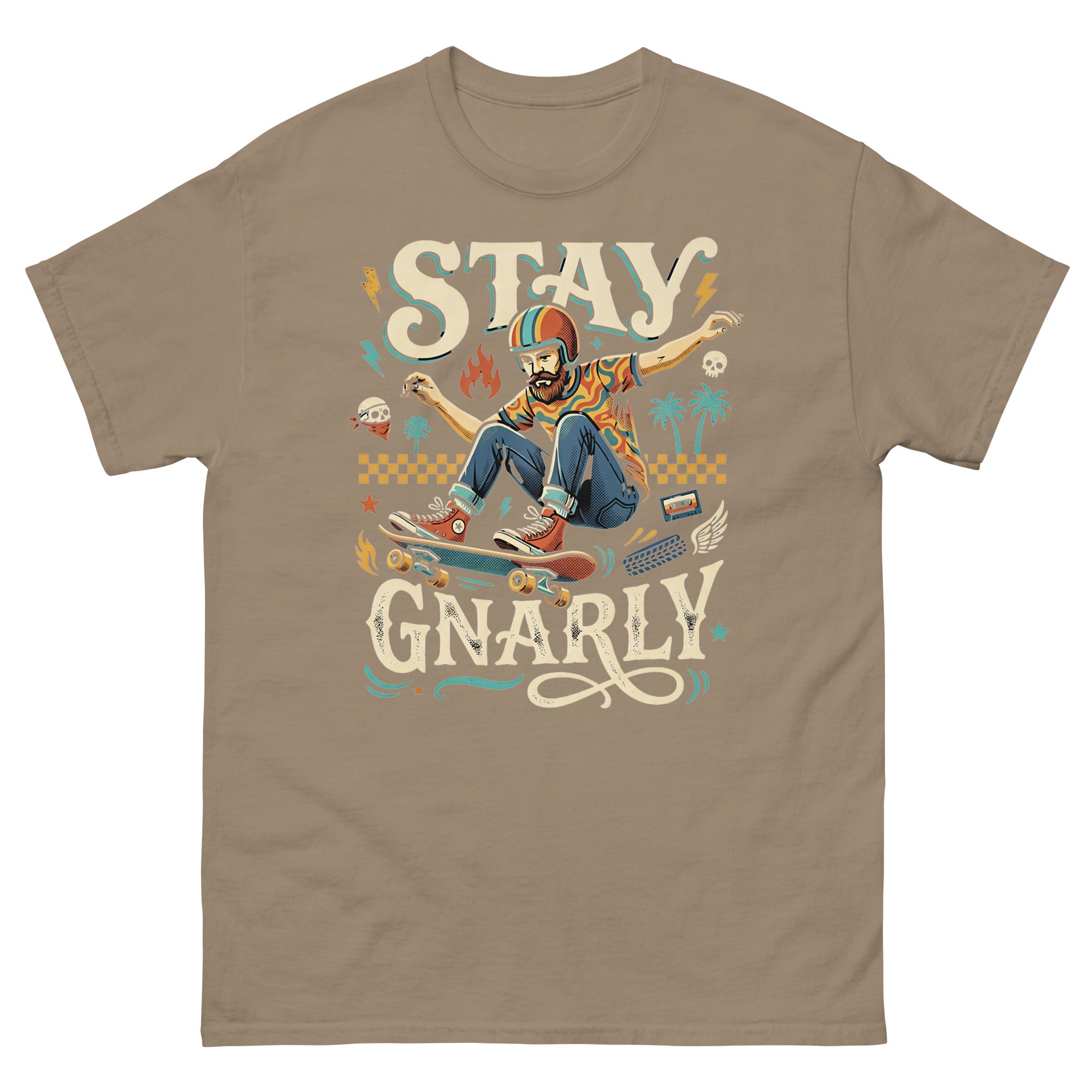 Skate for Life v2 Hawaiian t-shirt design on a Brown Savana unisex tee