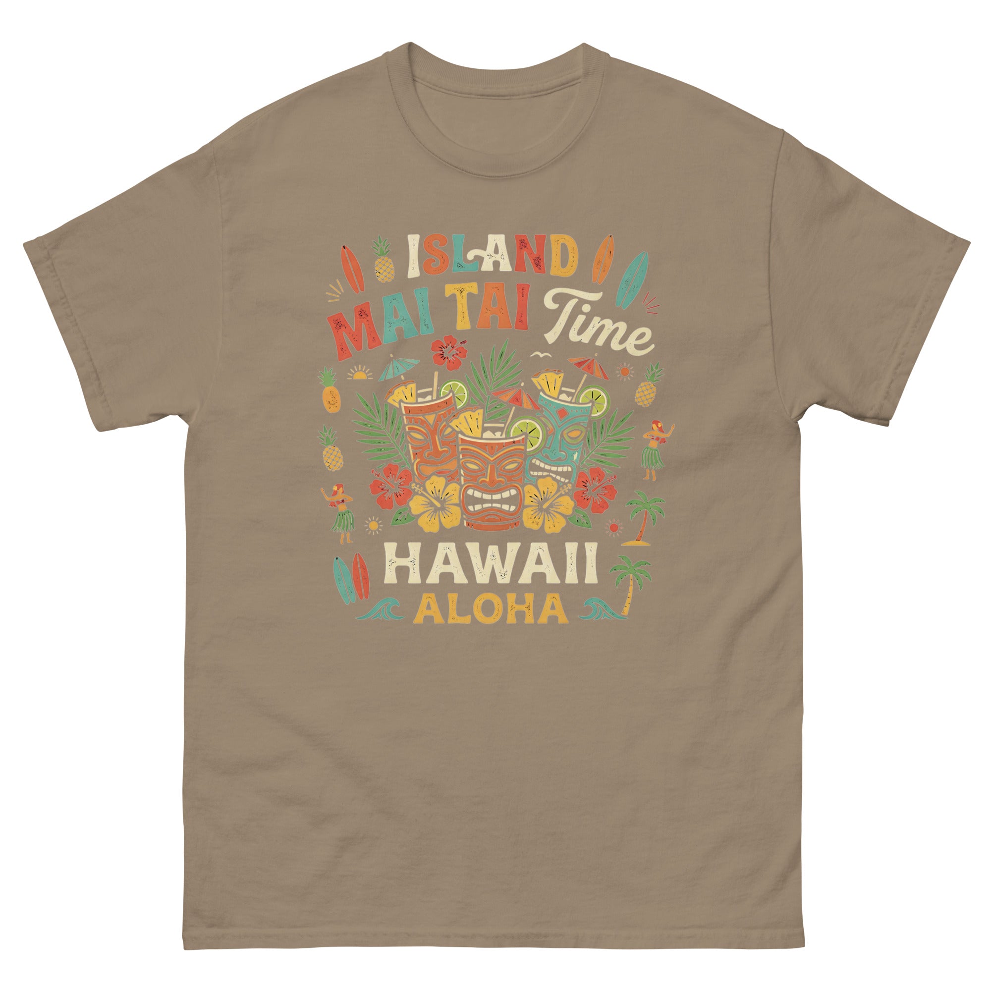 Island Mai Tai Time Hawaii v1 Hawaiian t-shirt design on a Brown Savana unisex tee