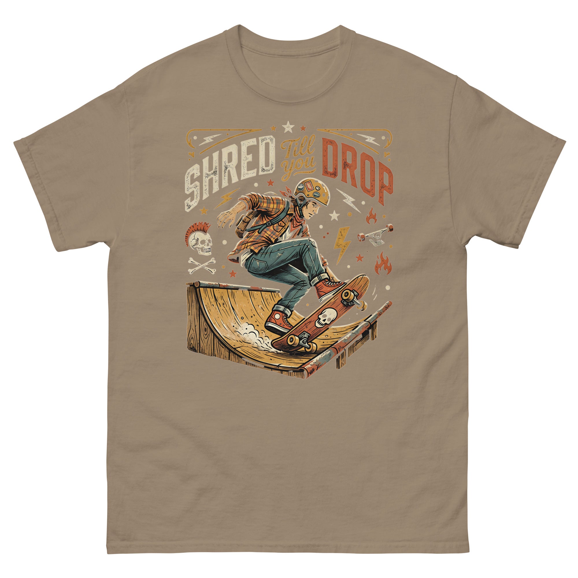 Skate for Life v3 Hawaiian t-shirt design on a Brown Savana unisex tee