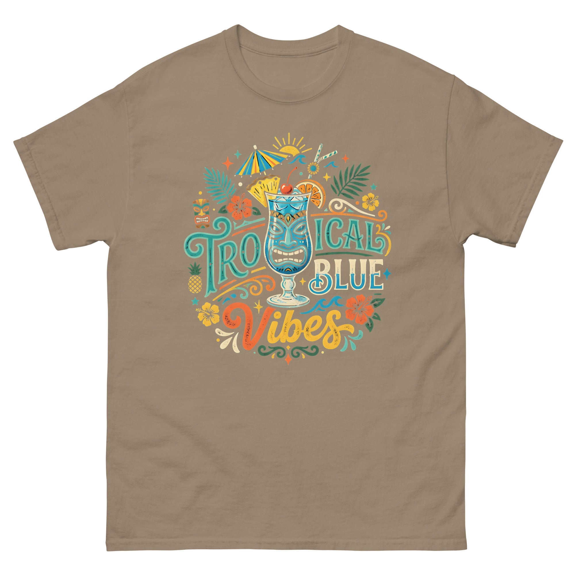 Blue Hawaii Island Paradise v4 Hawaiian t-shirt design on a Brown Savana unisex tee