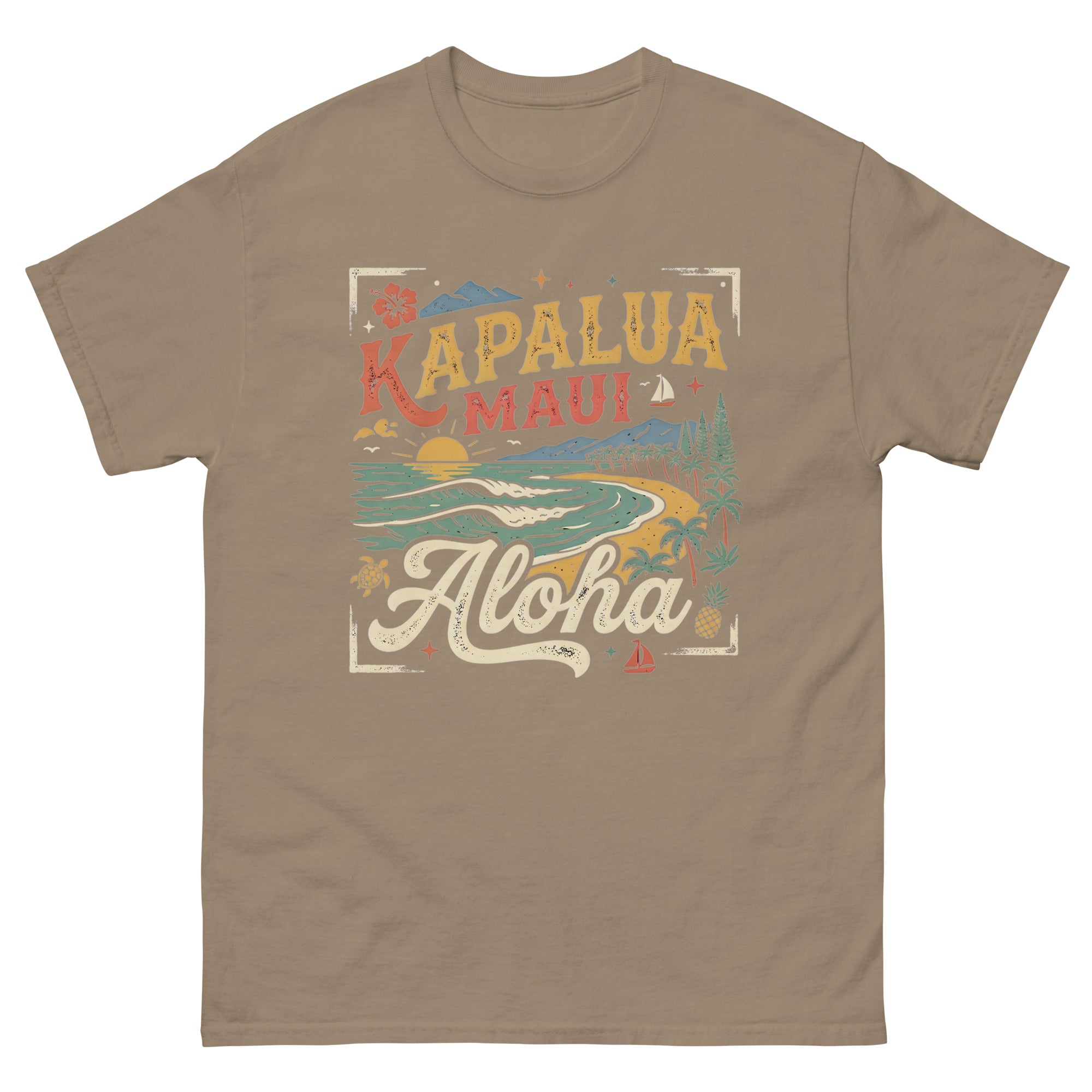 Kapalua Maui Aloha Hawaiian t-shirt design on a Brown Savana unisex tee