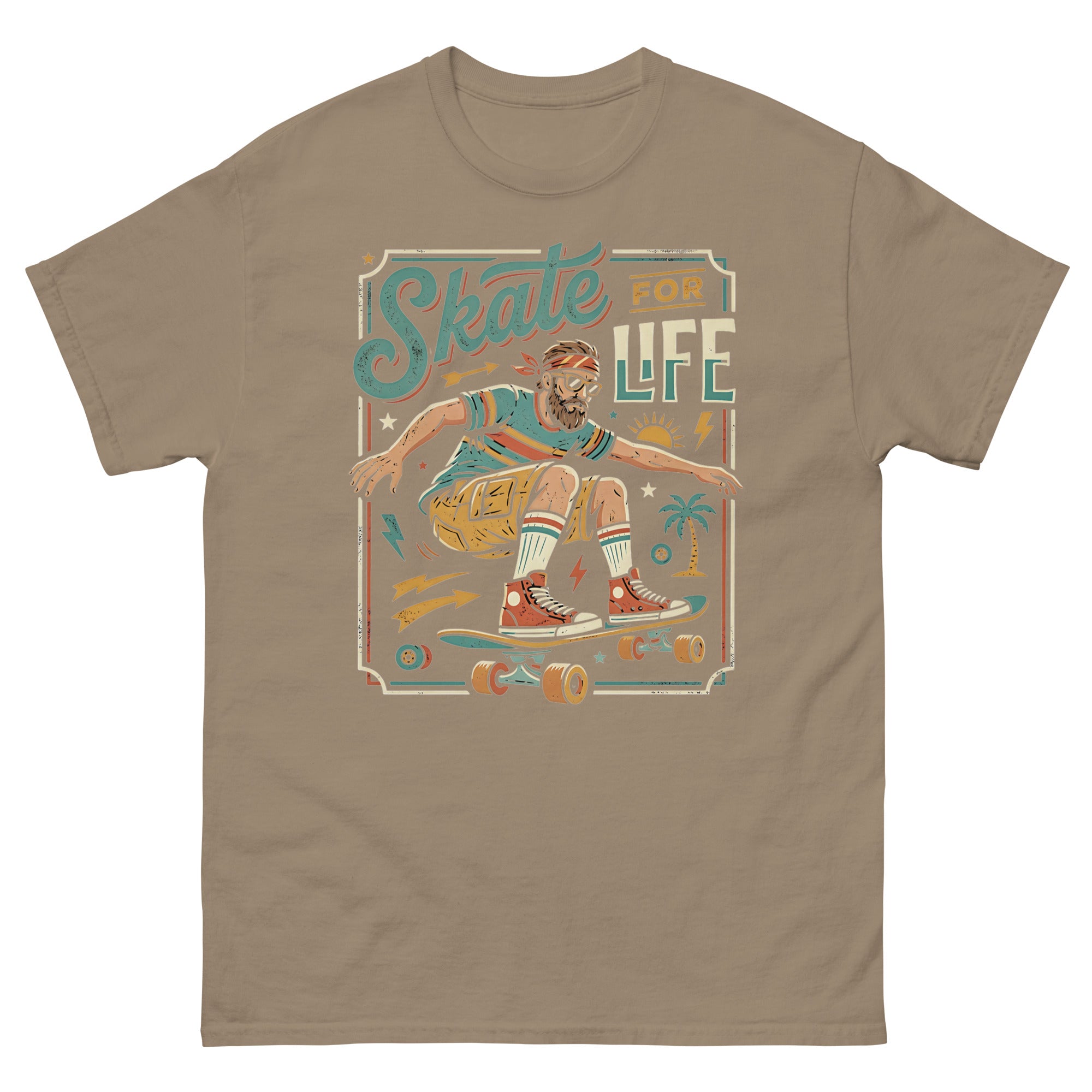 Skate for Life Hawaiian t-shirt design on a Brown Savana unisex tee