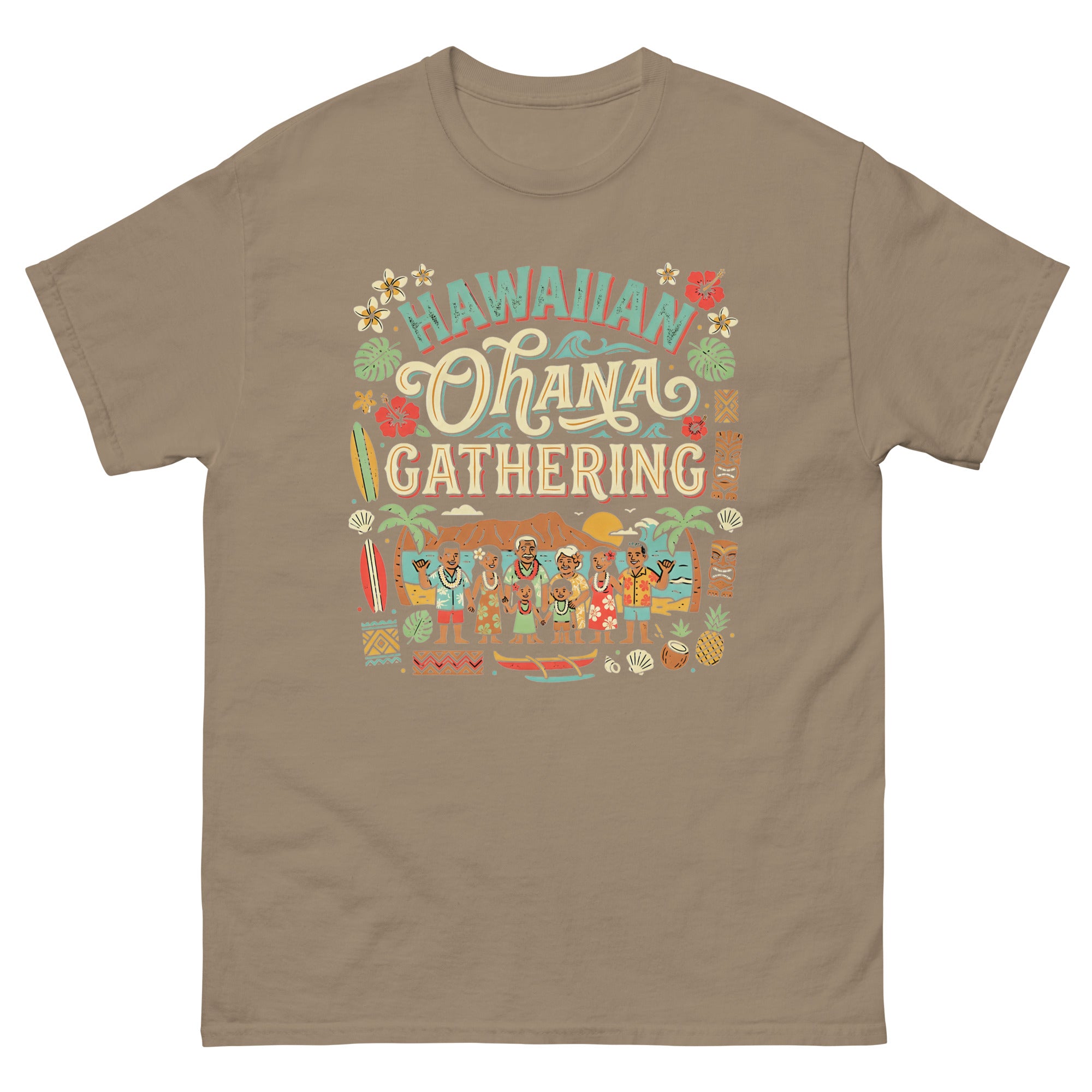 Ohana Family Reunion Gathering v3 Hawaiian t-shirt design on a Brown Savana unisex tee